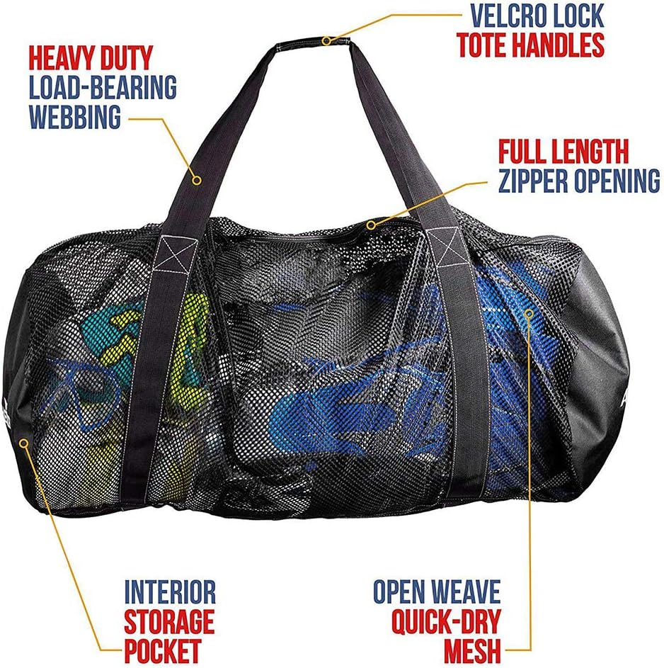 POHOVE Sac de plongée en maille, sac de plage en maille, sac d'équipement de sport surdimensionné, sac à linge – Sac de plongée et de voyage en maille respirante, léger et portable – Image 6