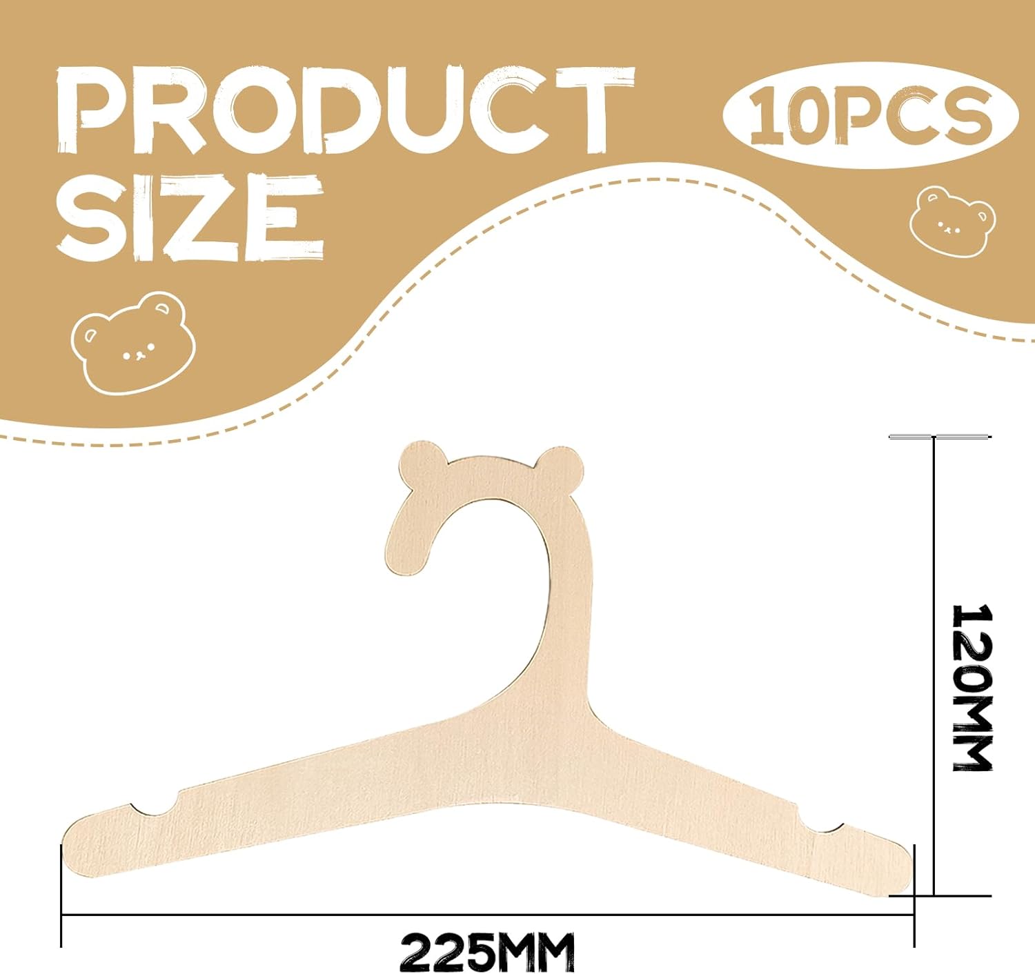 Lot de 10 cintres pour bébé en bois naturel, antidérapants et sûrs, sûrs et sans odeur pour vêtements de poupée, bébés – Image 3