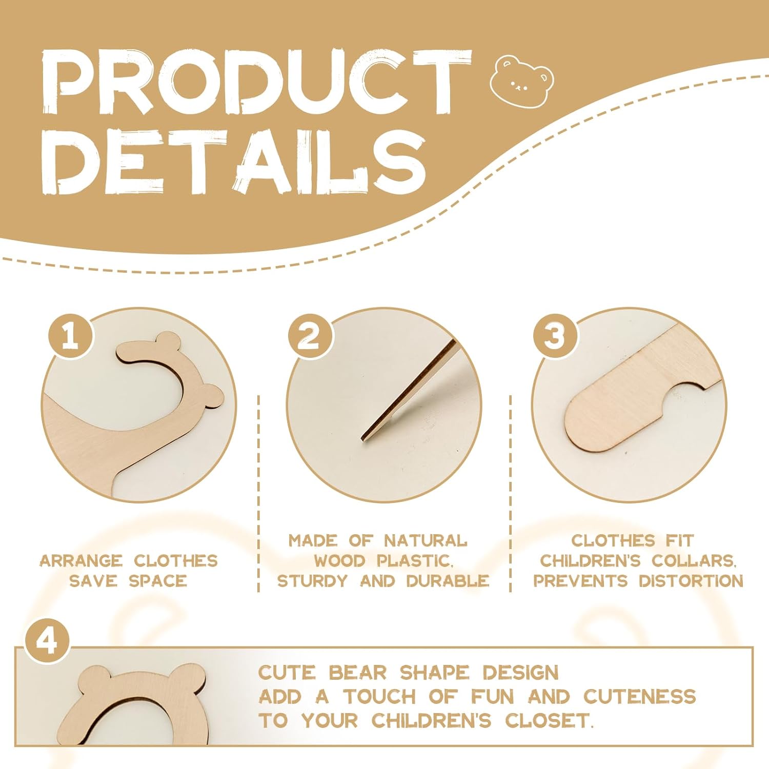 Lot de 10 cintres pour bébé en bois naturel, antidérapants et sûrs, sûrs et sans odeur pour vêtements de poupée, bébés – Image 4