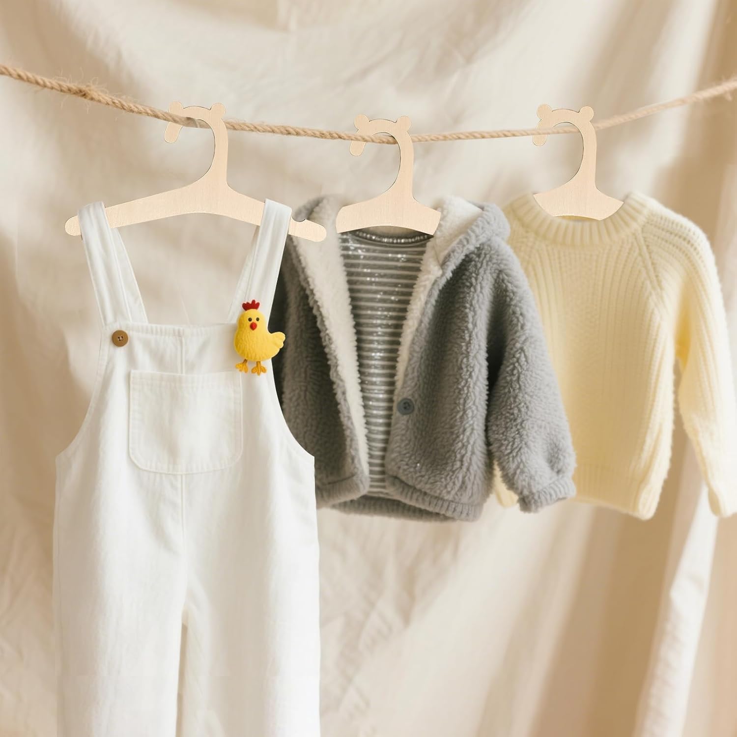 Lot de 10 cintres pour bébé en bois naturel, antidérapants et sûrs, sûrs et sans odeur pour vêtements de poupée, bébés – Image 5