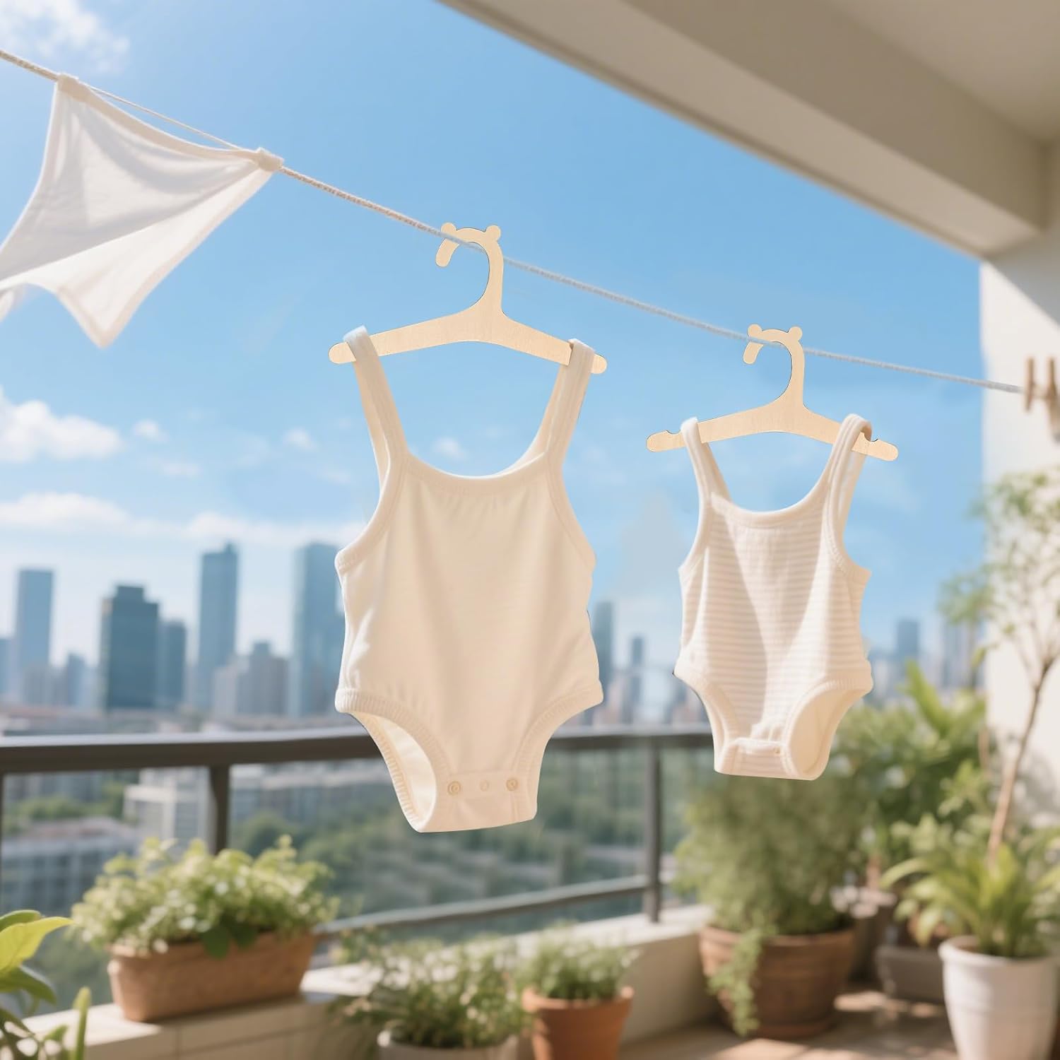 Lot de 10 cintres pour bébé en bois naturel, antidérapants et sûrs, sûrs et sans odeur pour vêtements de poupée, bébés – Image 7