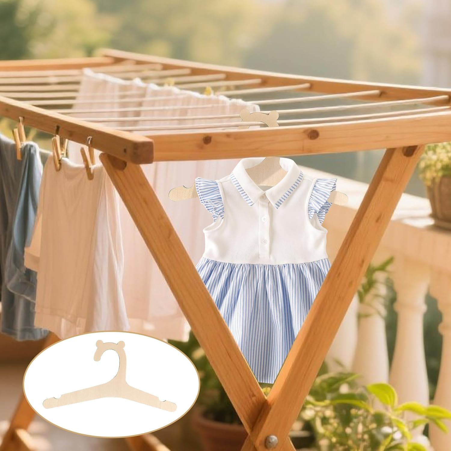 Lot de 10 cintres pour bébé en bois naturel, antidérapants et sûrs, sûrs et sans odeur pour vêtements de poupée, bébés – Image 8
