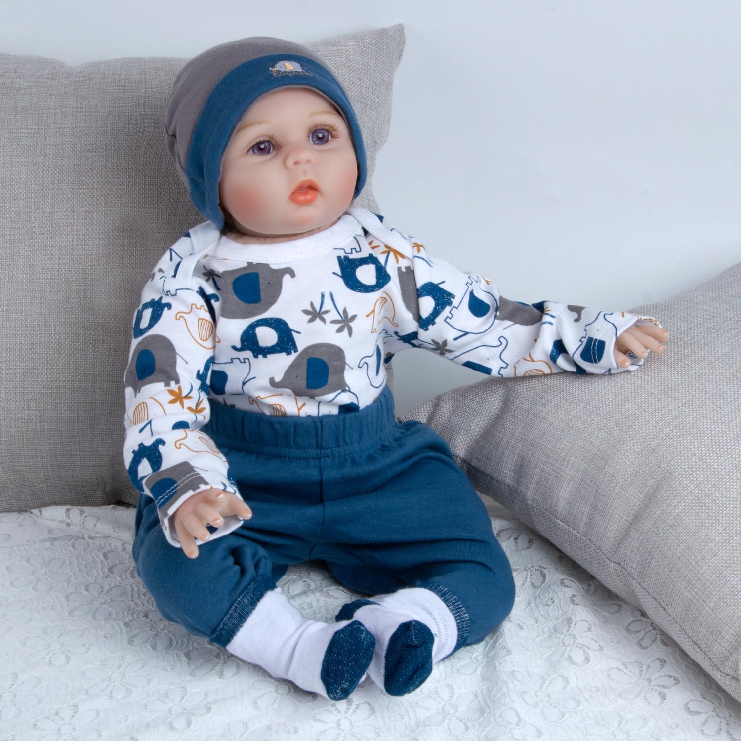 Vêtements de poupée Reborn, 4 paquets, vêtements pour poupées de 17 à 22 pouces, pour bébé garçon, éléphant bleu, accessoires pour nouveau-nés – Image 4