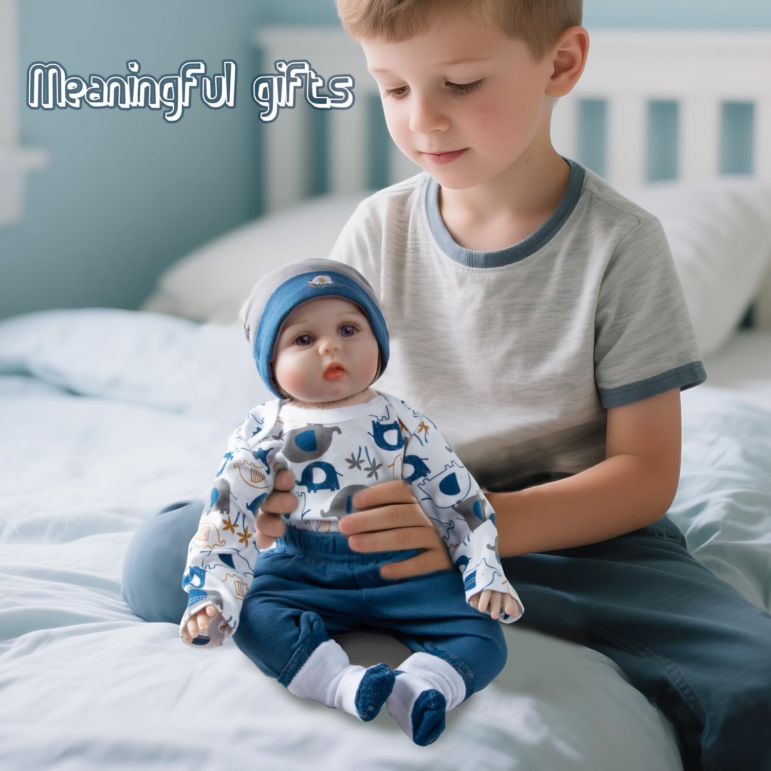 Vêtements de poupée Reborn, 4 paquets, vêtements pour poupées de 17 à 22 pouces, pour bébé garçon, éléphant bleu, accessoires pour nouveau-nés – Image 9