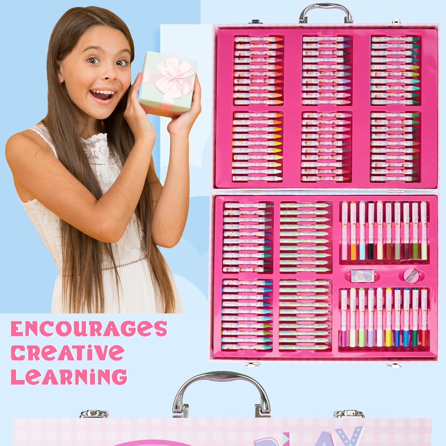 Peppa Pig Kit de coloriage pour enfants 137 pièces, kit de papeterie, travaux manuels, crayons, feuilles de coloriage, gommes, taille-crayon et autocollants – Image 4