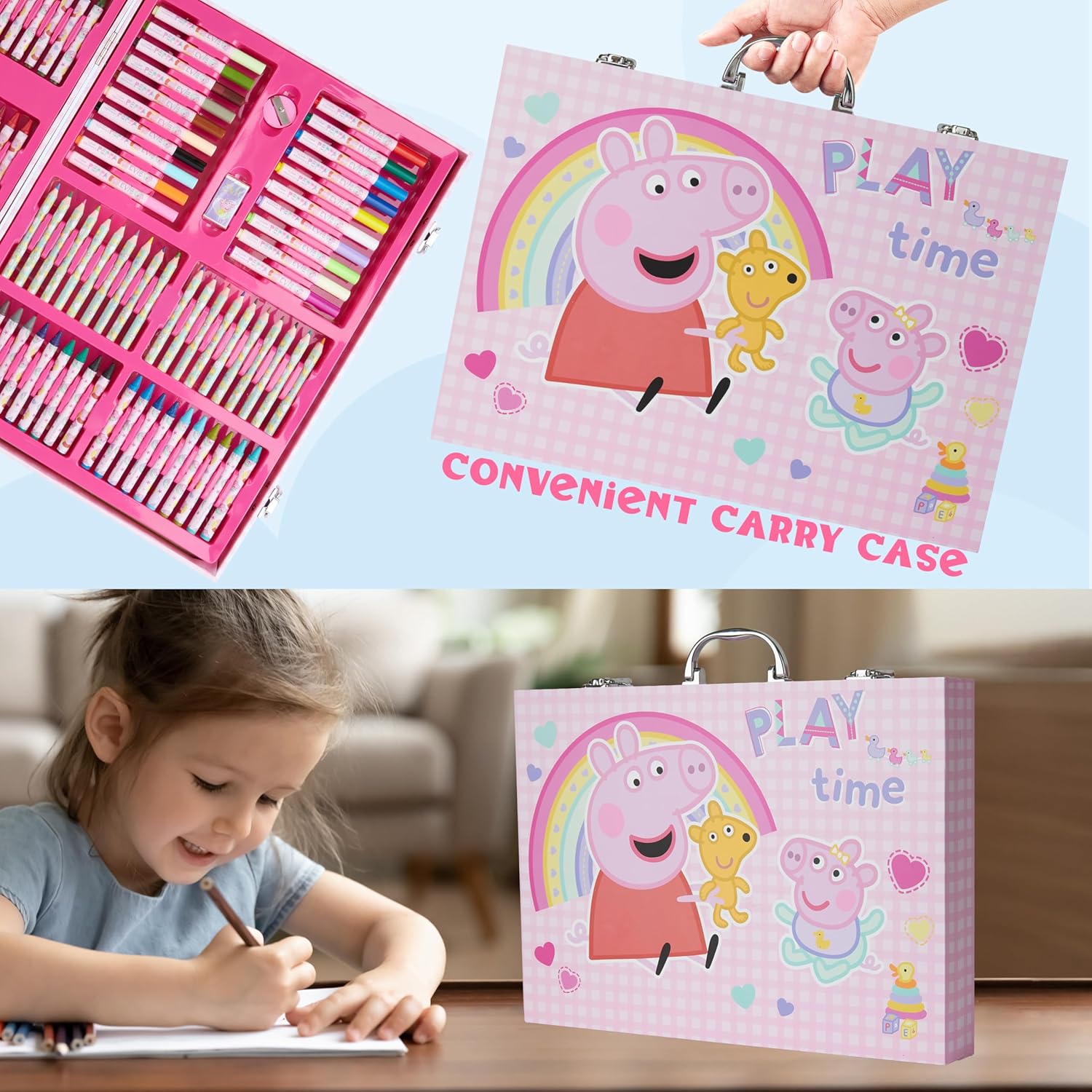 Peppa Pig Kit de coloriage pour enfants 137 pièces, kit de papeterie, travaux manuels, crayons, feuilles de coloriage, gommes, taille-crayon et autocollants – Image 6