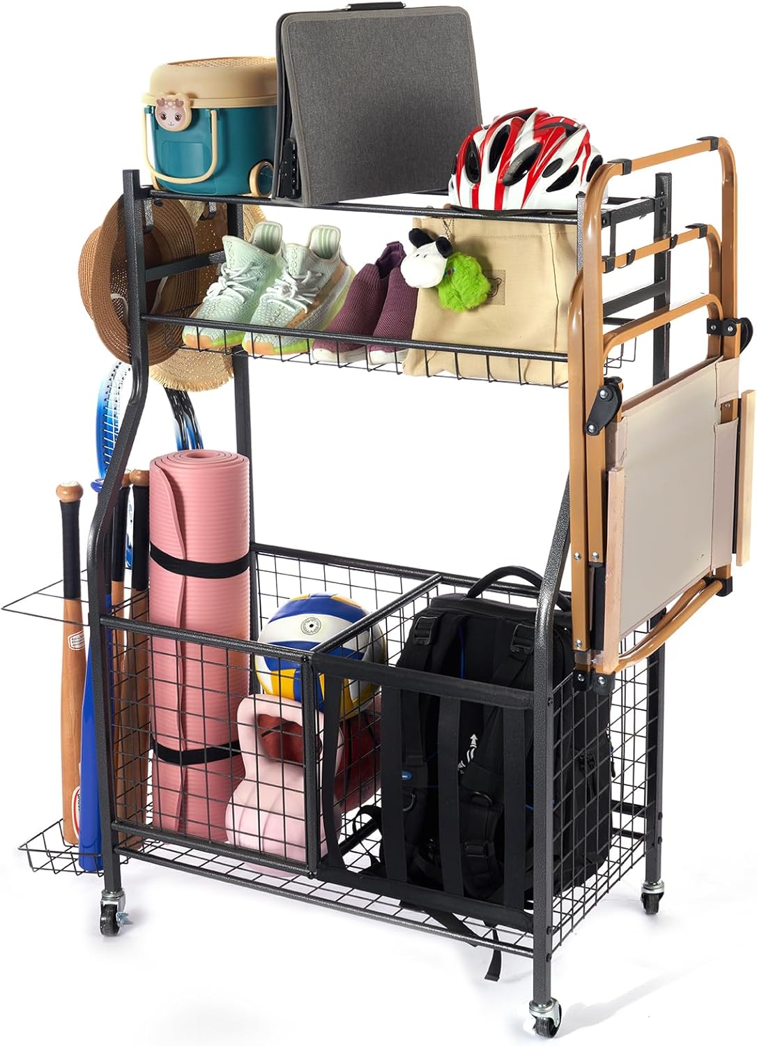 Rangement d'équipement de sport, étagères de rangement de balles, jouets pour intérieur et extérieur, organisateur d'équipement de sport, rangement d'équipement de sport – Image 3