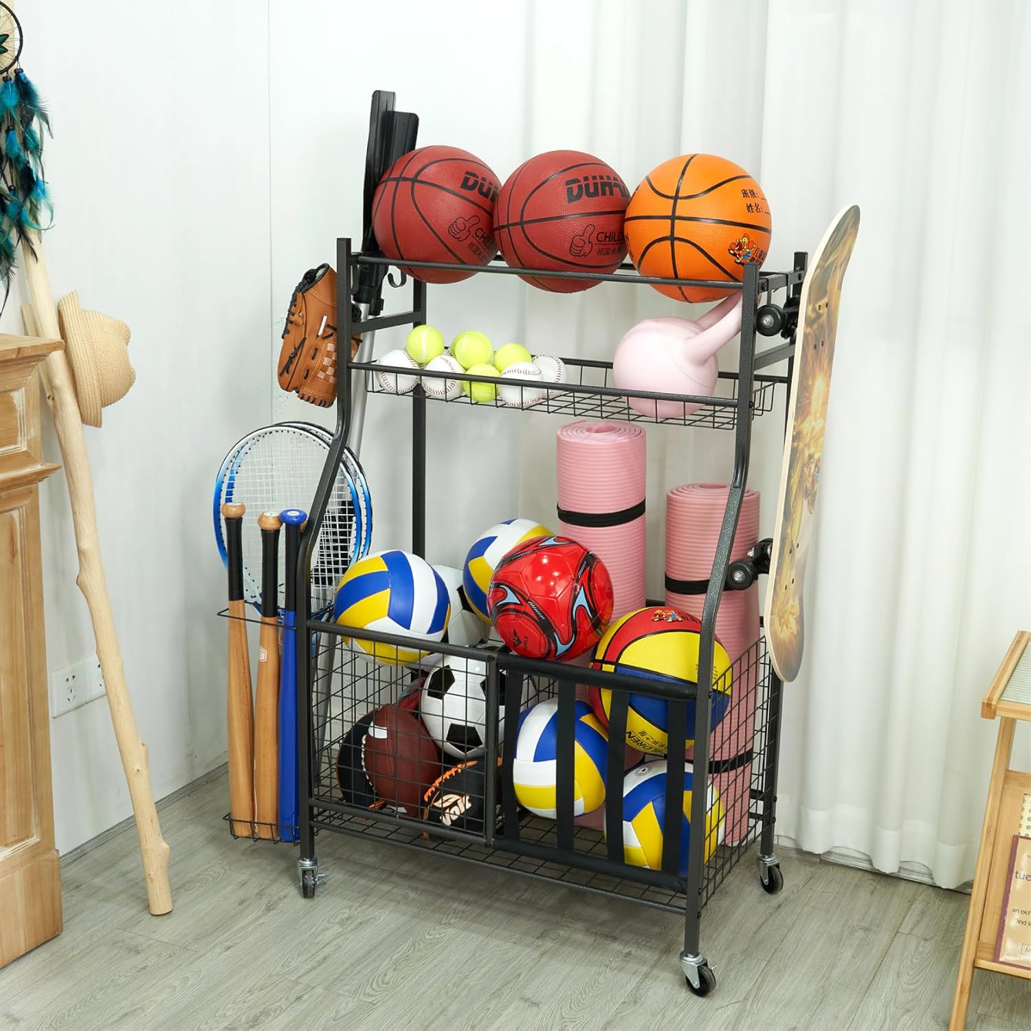 Rangement d'équipement de sport, étagères de rangement de balles, jouets pour intérieur et extérieur, organisateur d'équipement de sport, rangement d'équipement de sport – Image 7