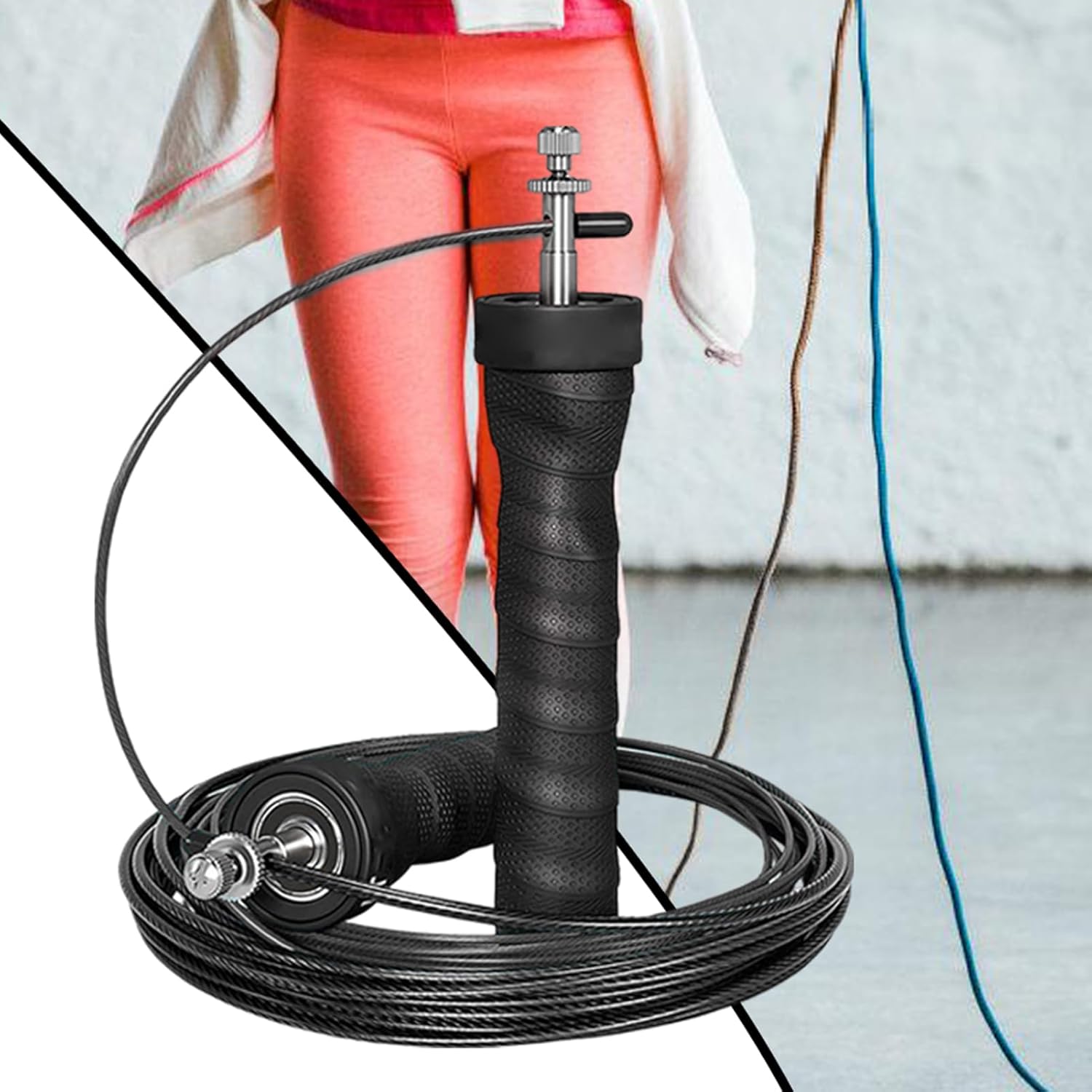 Corde à sauter | Corde à sauter pour l'exercice | Corde à sauter réglable | Câble conçu et durable avec revêtement en PVC pour des entraînements cardio et un entraînement physique efficaces. – Image 4