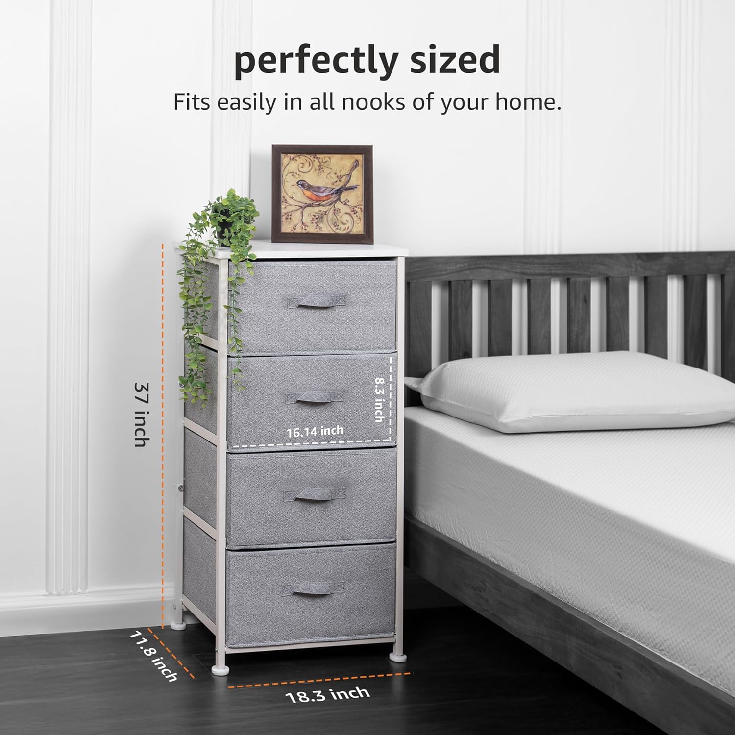 Amazon Basics Commode à 4 tiroirs en tissu blanc – Image 3