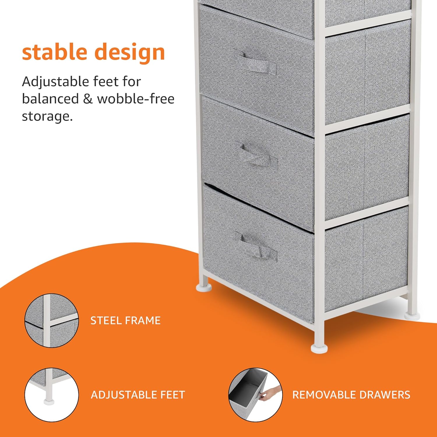 Amazon Basics Commode à 4 tiroirs en tissu blanc – Image 7