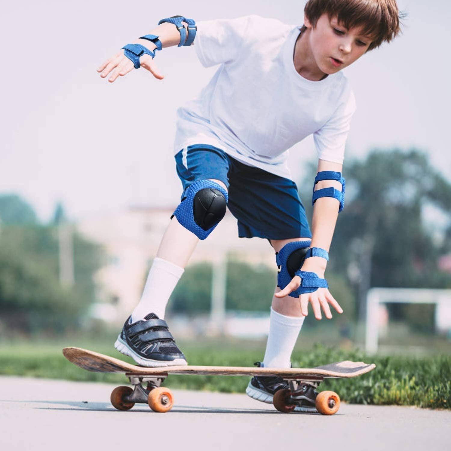 IBLUELOVER Ensembles de Protection pour Enfants et Adultes Genouillères, Coudières, Kit de Sport réglable, Protecteurs pour vélo, Roller, BMX, Skateboard, Scooter, 6 pièces, équipement de Sport – Image 3