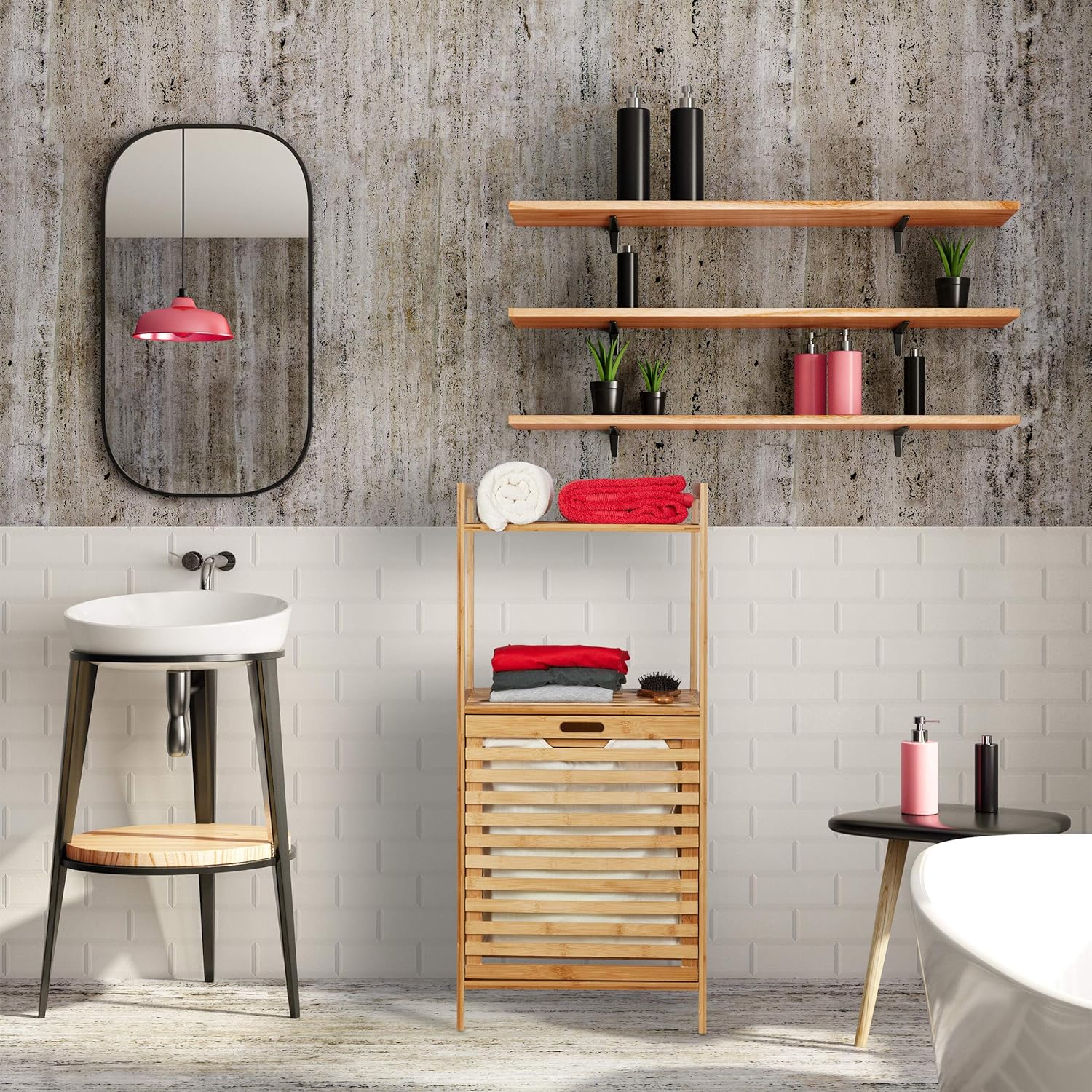 Relaxdays Panier à Linge, Meuble de Salle de Bain en Bambou, Panier Basculant, HLP 100 x 45,5 x 33,5 cm, Nature – Image 3