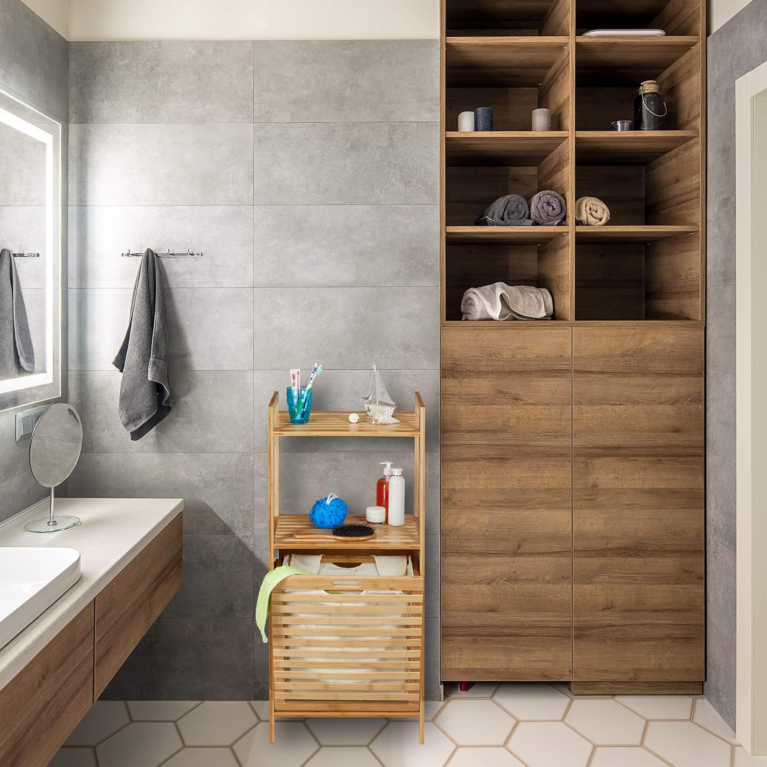 Relaxdays Panier à Linge, Meuble de Salle de Bain en Bambou, Panier Basculant, HLP 100 x 45,5 x 33,5 cm, Nature – Image 5