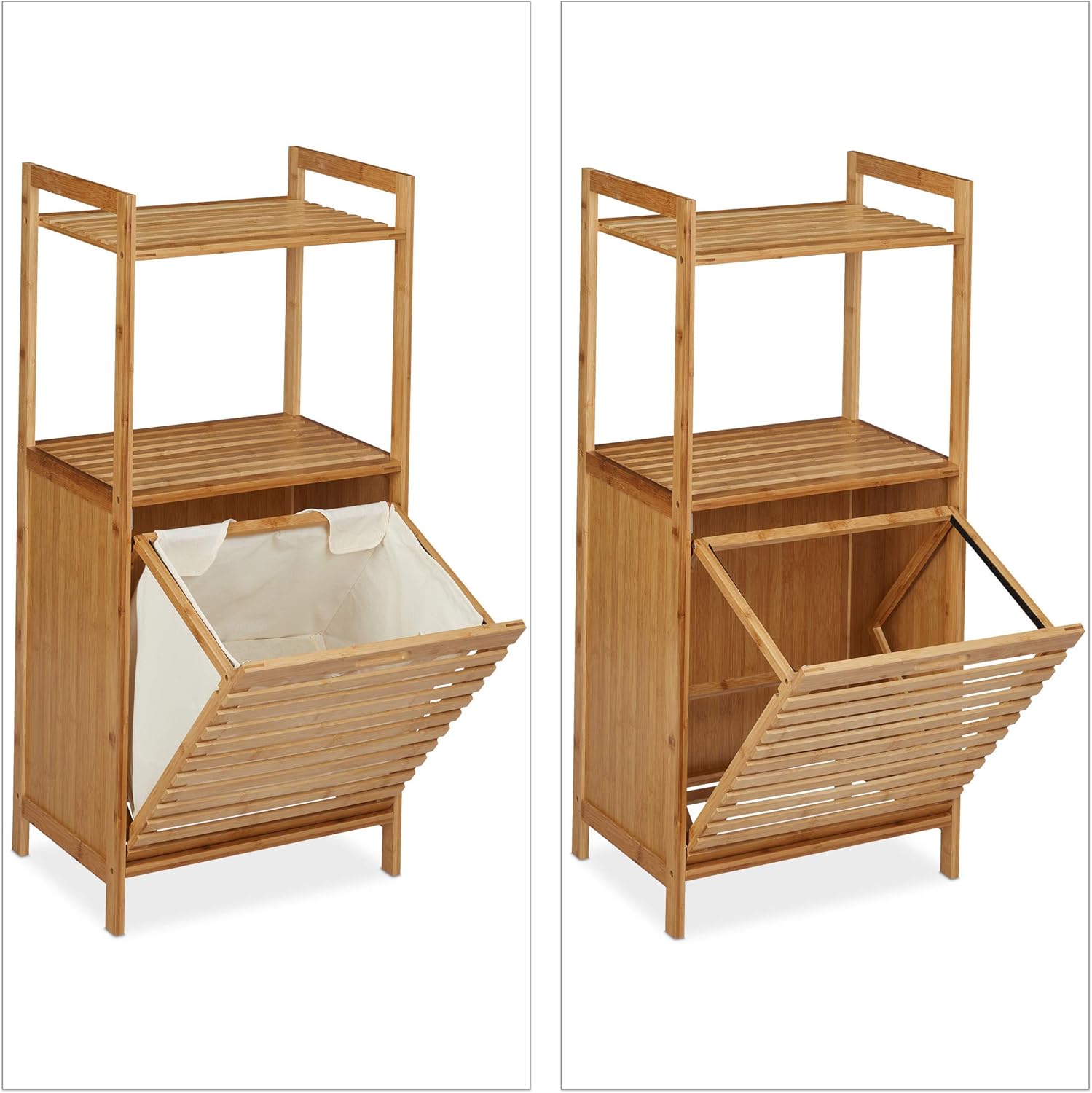 Relaxdays Panier à Linge, Meuble de Salle de Bain en Bambou, Panier Basculant, HLP 100 x 45,5 x 33,5 cm, Nature – Image 7