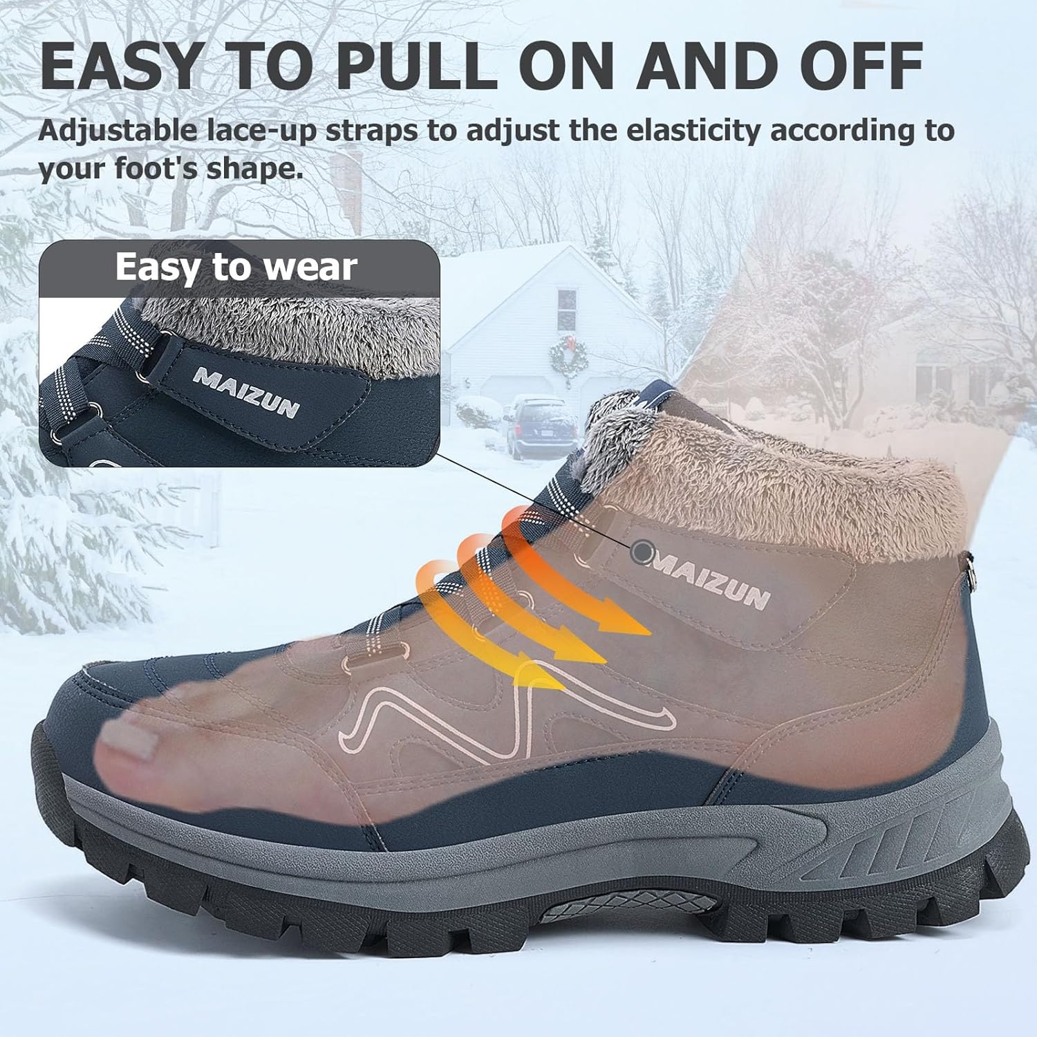 Moudn bottes d'hiver chaudes pour hommes bottes de neige d'hiver chaussures doublées chaussures de randonnée en plein air bottes de sport – Image 4
