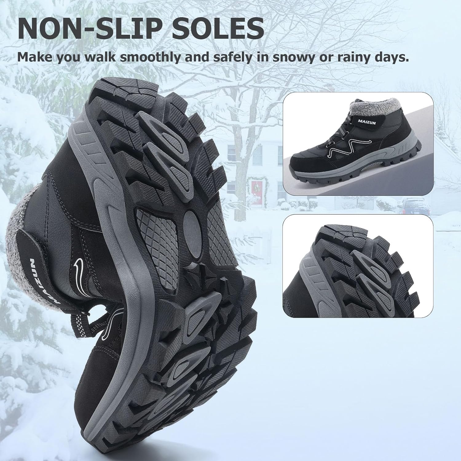 Moudn bottes d'hiver chaudes pour hommes bottes de neige d'hiver chaussures doublées chaussures de randonnée en plein air bottes de sport – Image 5
