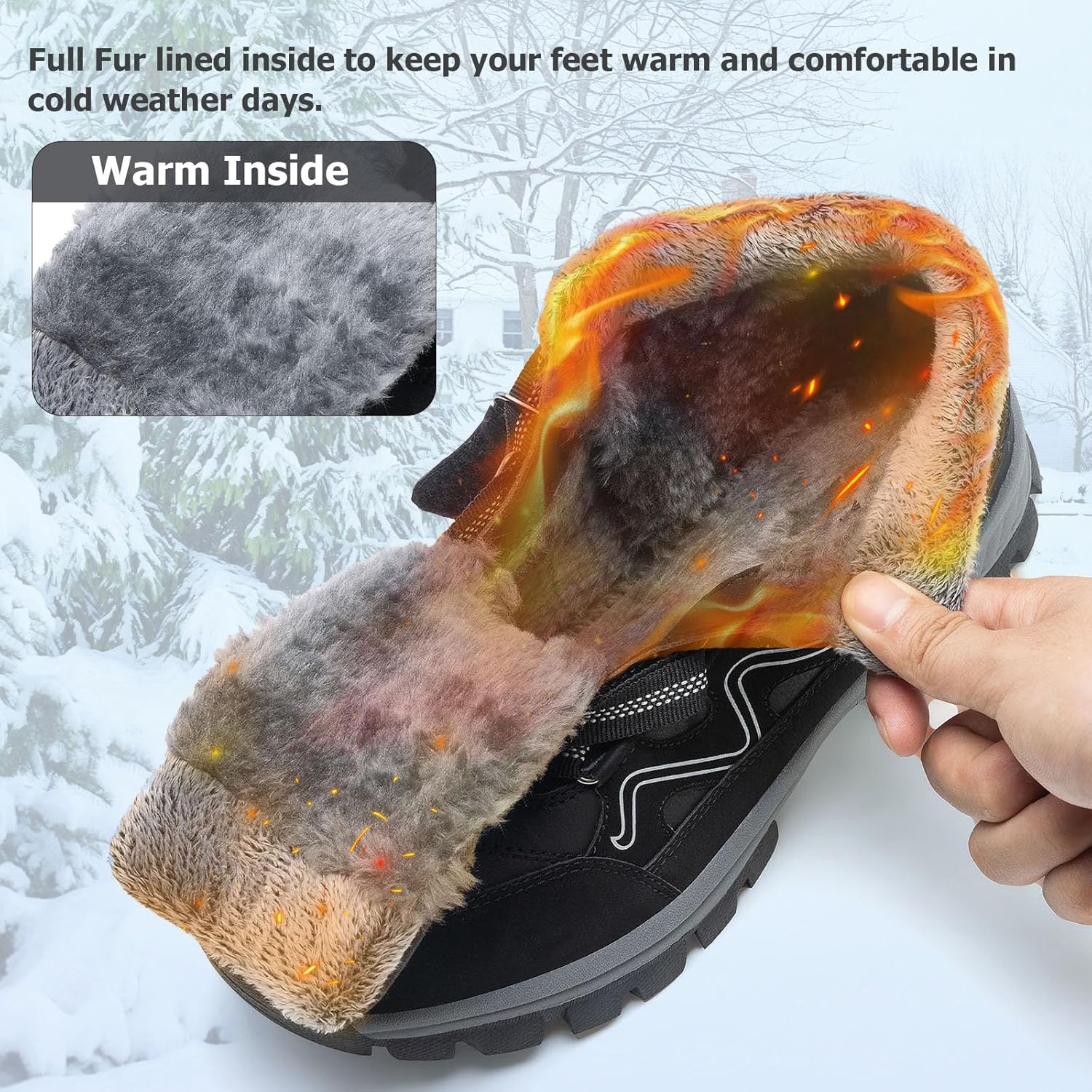 Moudn bottes d'hiver chaudes pour hommes bottes de neige d'hiver chaussures doublées chaussures de randonnée en plein air bottes de sport – Image 6