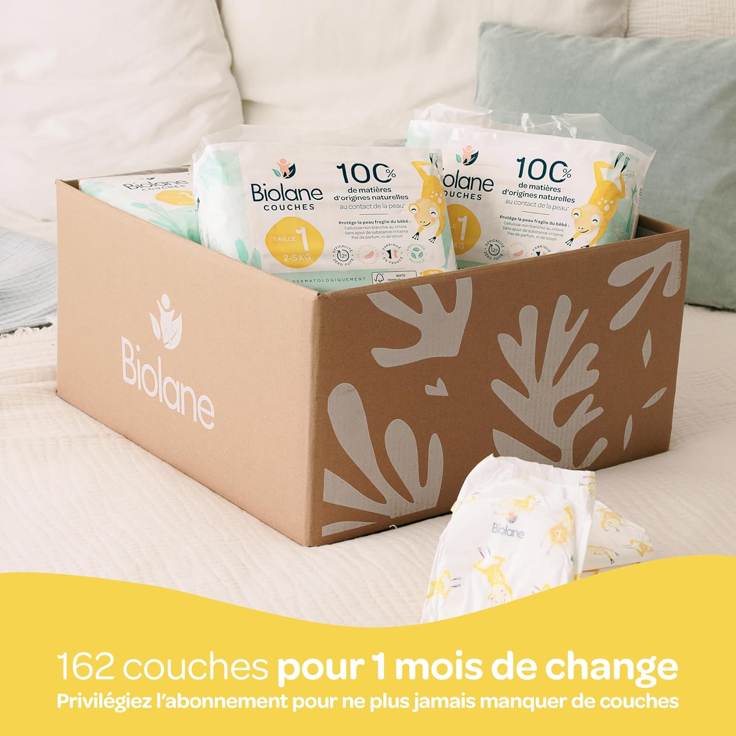 BIOLANE - Couches bébé taille 1 - (2-5 kg) - Peaux sensibles - Ultra-absorbantes, sans fuite, sèchent jusqu'à 12 heures - Confort & Protection - Pack 1 mois 162 couches - Fabriquées en France – Image 4