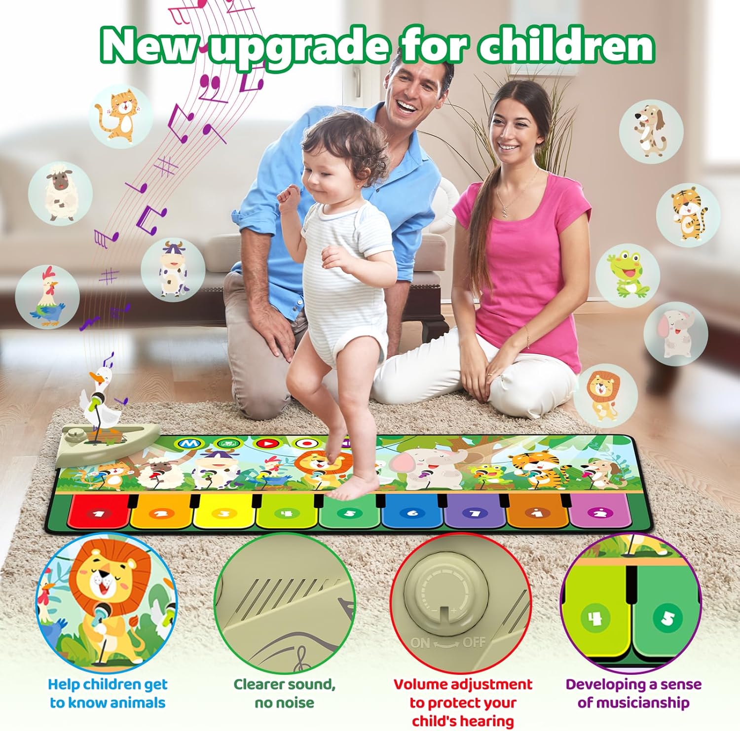 Rodzon 63301 Piano Bébé avec 10 Animaux, Jouets pour Bébés 1, 2 3 Ans, Tapis de Danse Enfant, Cadeau Noël Anniversaire pour Garçons et Filles 24 m+, 63301 – Image 4