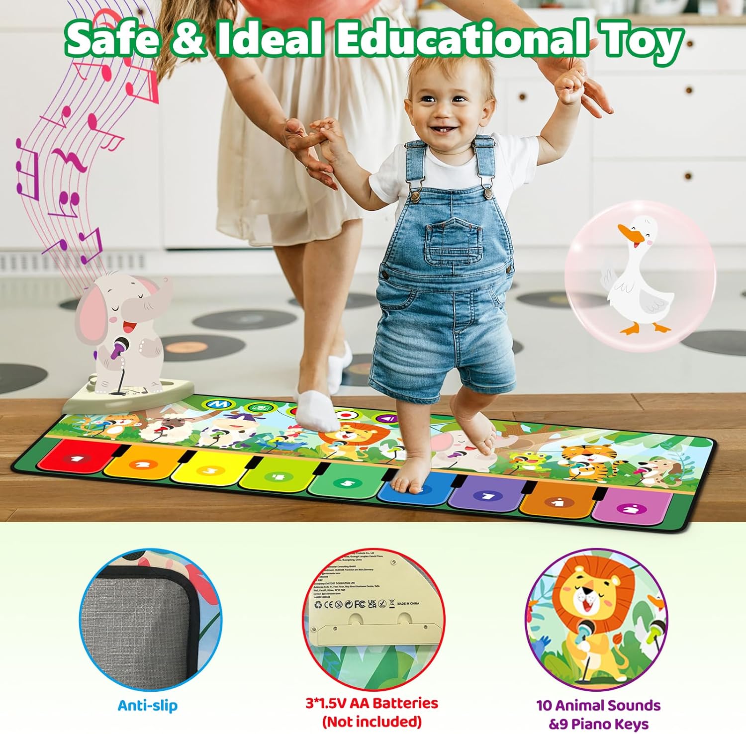 Rodzon 63301 Piano Bébé avec 10 Animaux, Jouets pour Bébés 1, 2 3 Ans, Tapis de Danse Enfant, Cadeau Noël Anniversaire pour Garçons et Filles 24 m+, 63301 – Image 6