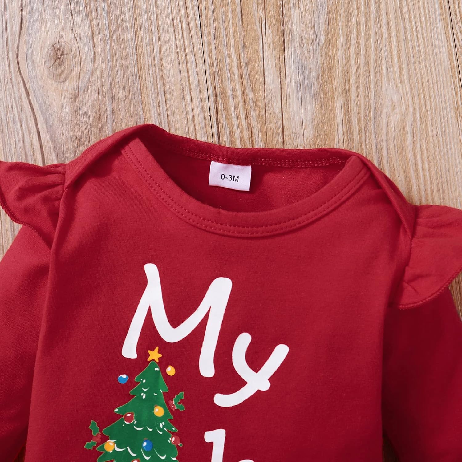 Verve Jelly Tenues pour bébé fille My 1st Christmas Barboteuse de Noël à manches longues avec lettres imprimées, pantalon flocon de neige avec chapeau et bandeau, ensemble de 4 pièces – Image 4