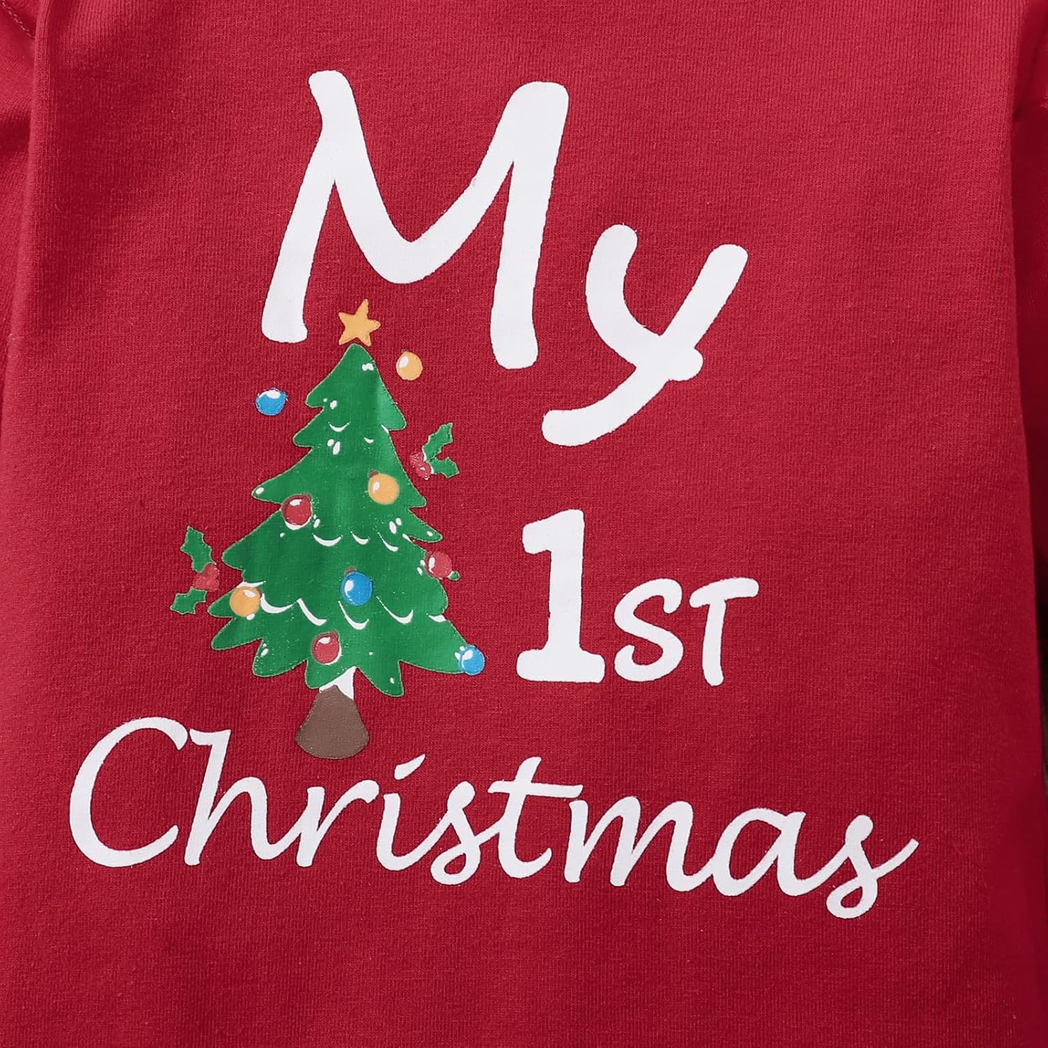 Verve Jelly Tenues pour bébé fille My 1st Christmas Barboteuse de Noël à manches longues avec lettres imprimées, pantalon flocon de neige avec chapeau et bandeau, ensemble de 4 pièces – Image 5
