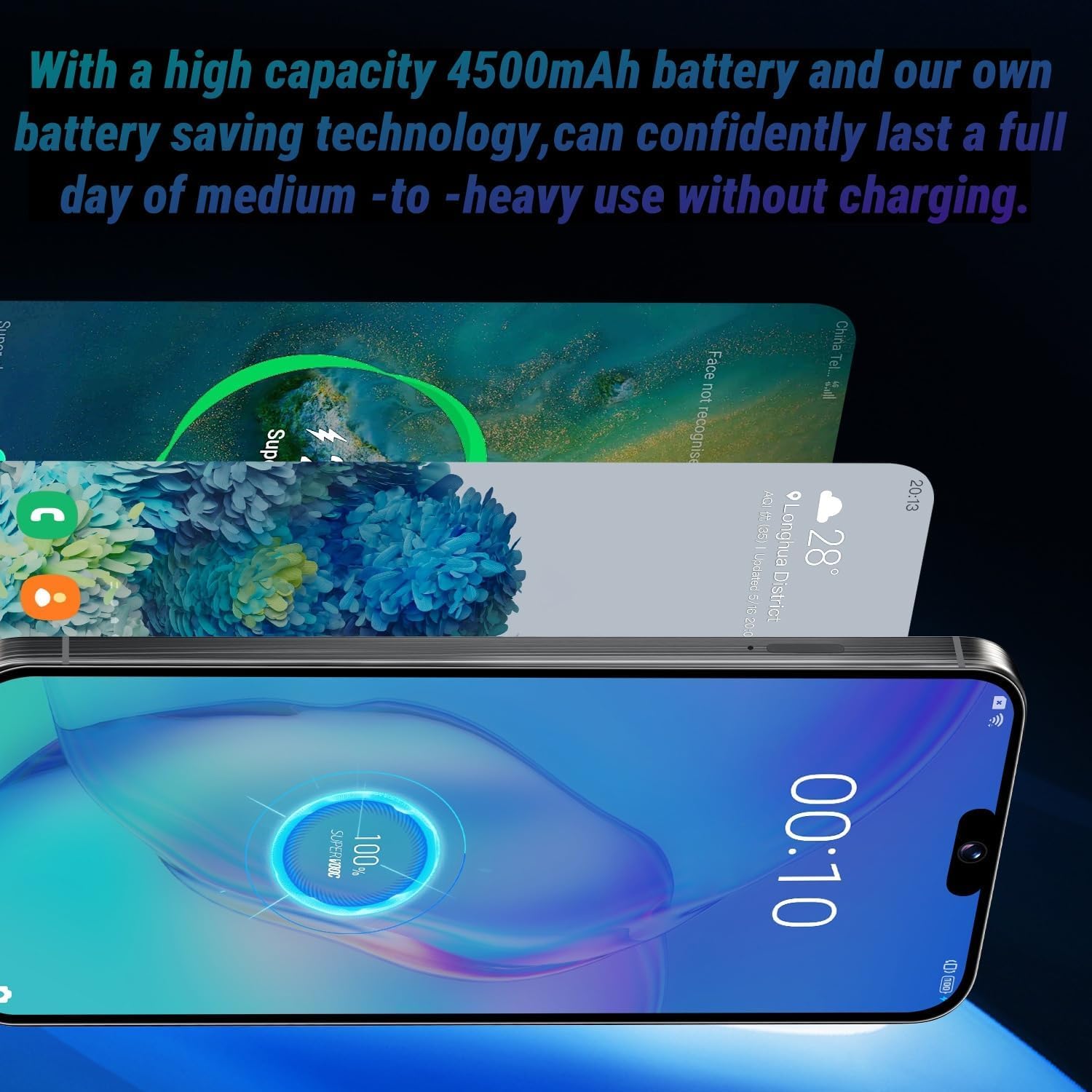 Smartphone 4G bon marché, écran HD de 6,3 pouces, stockage de 32 Go (extensible à 256 Go), double SIM gratuite, Android 12.0, prise en charge du téléphone Face Unlock (noir) – Image 3