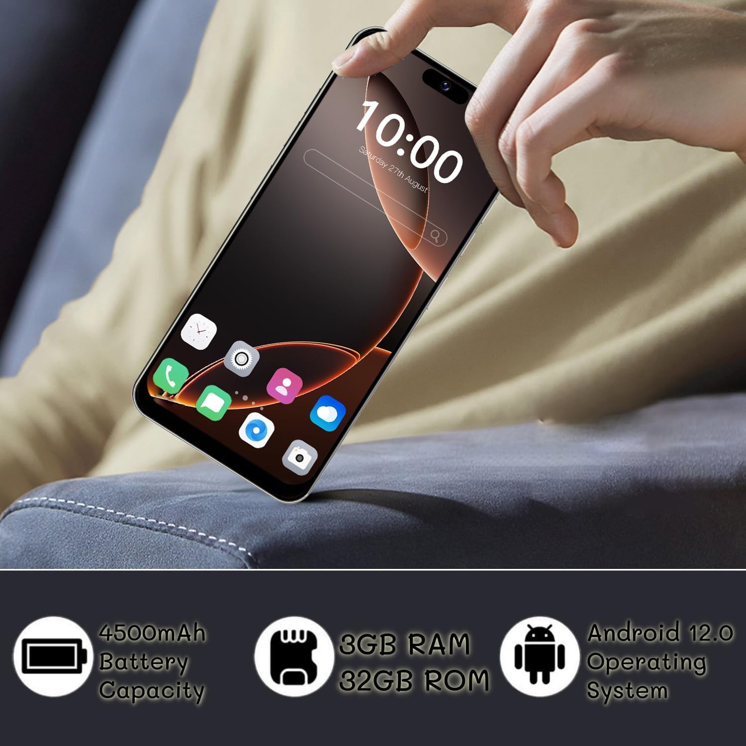 Smartphone 4G bon marché, écran HD de 6,3 pouces, stockage de 32 Go (extensible à 256 Go), double SIM gratuite, Android 12.0, prise en charge du téléphone Face Unlock (noir) – Image 6