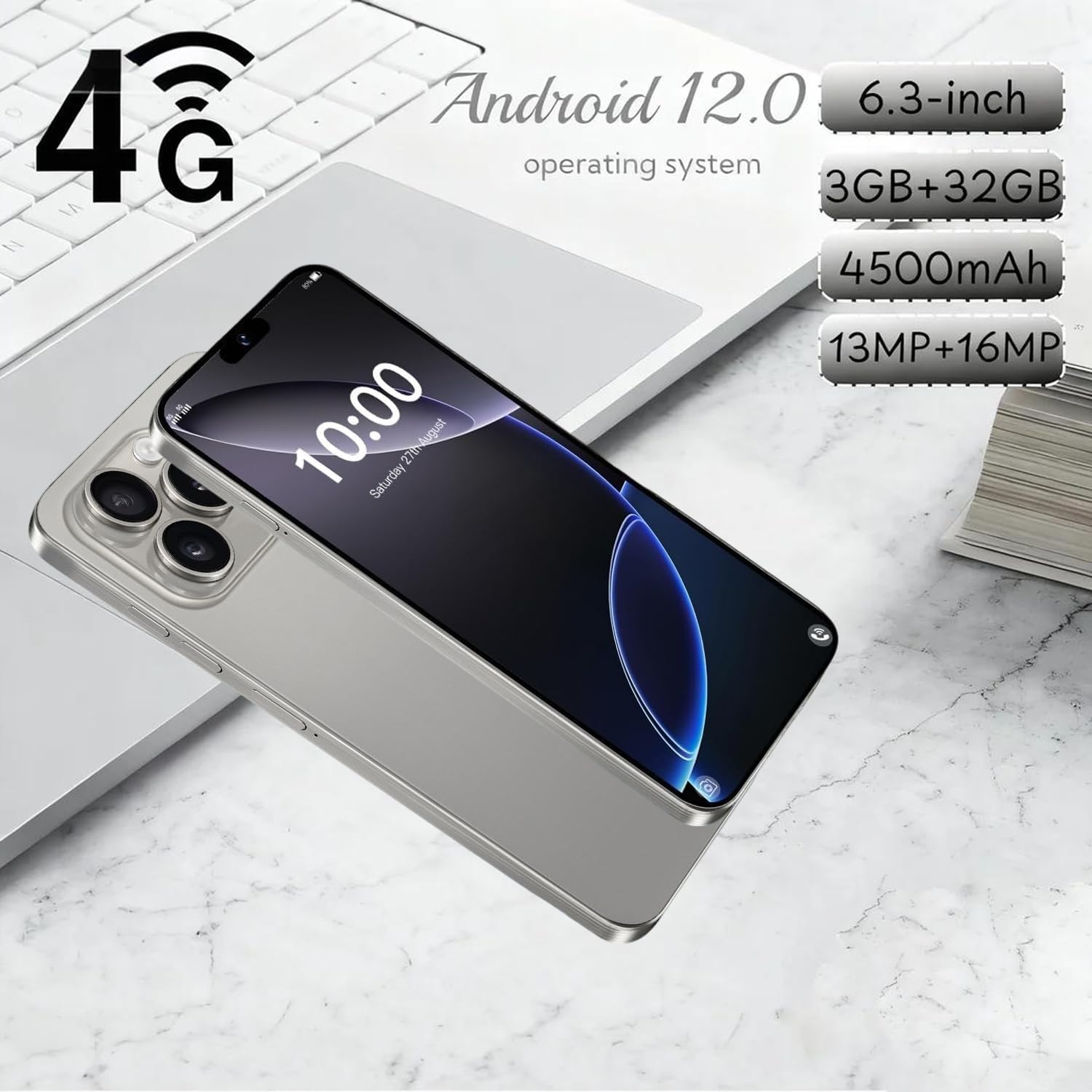 Smartphone 4G bon marché, écran HD de 6,3 pouces, stockage de 32 Go (extensible à 256 Go), double SIM gratuite, Android 12.0, prise en charge du téléphone Face Unlock (noir) – Image 7