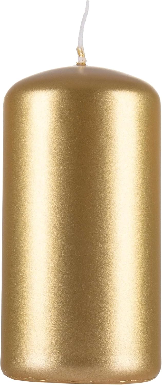 Lot de 4 bougies piliers laquées standards, 50 x 100 mm, bougies de table pour décoration, doré – Image 3