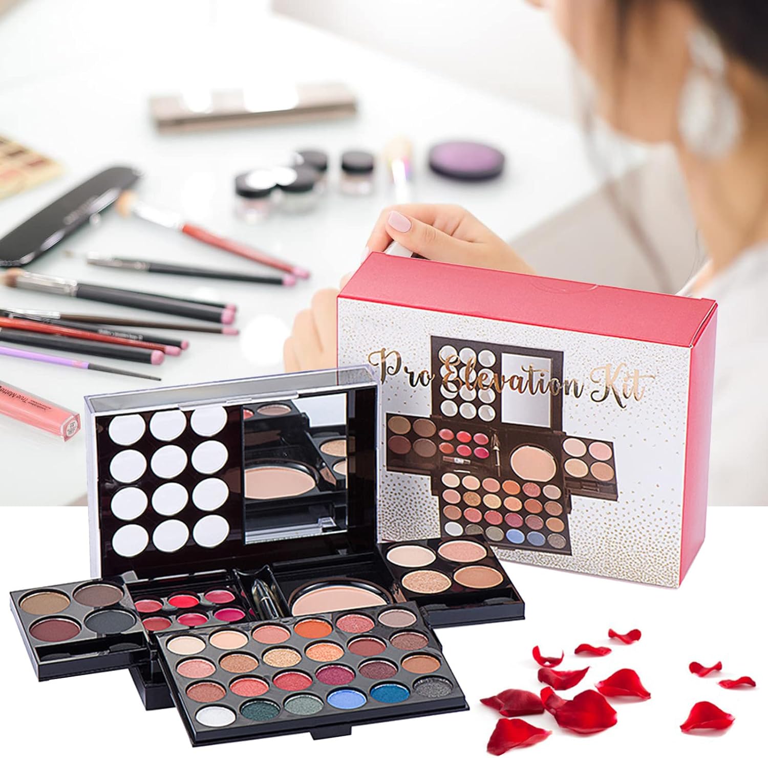 Palette de fards à paupières, ensemble de maquillage avec rouge à lèvres, pinceaux, contour, correcteur, fard à joues pour femme – Image 7