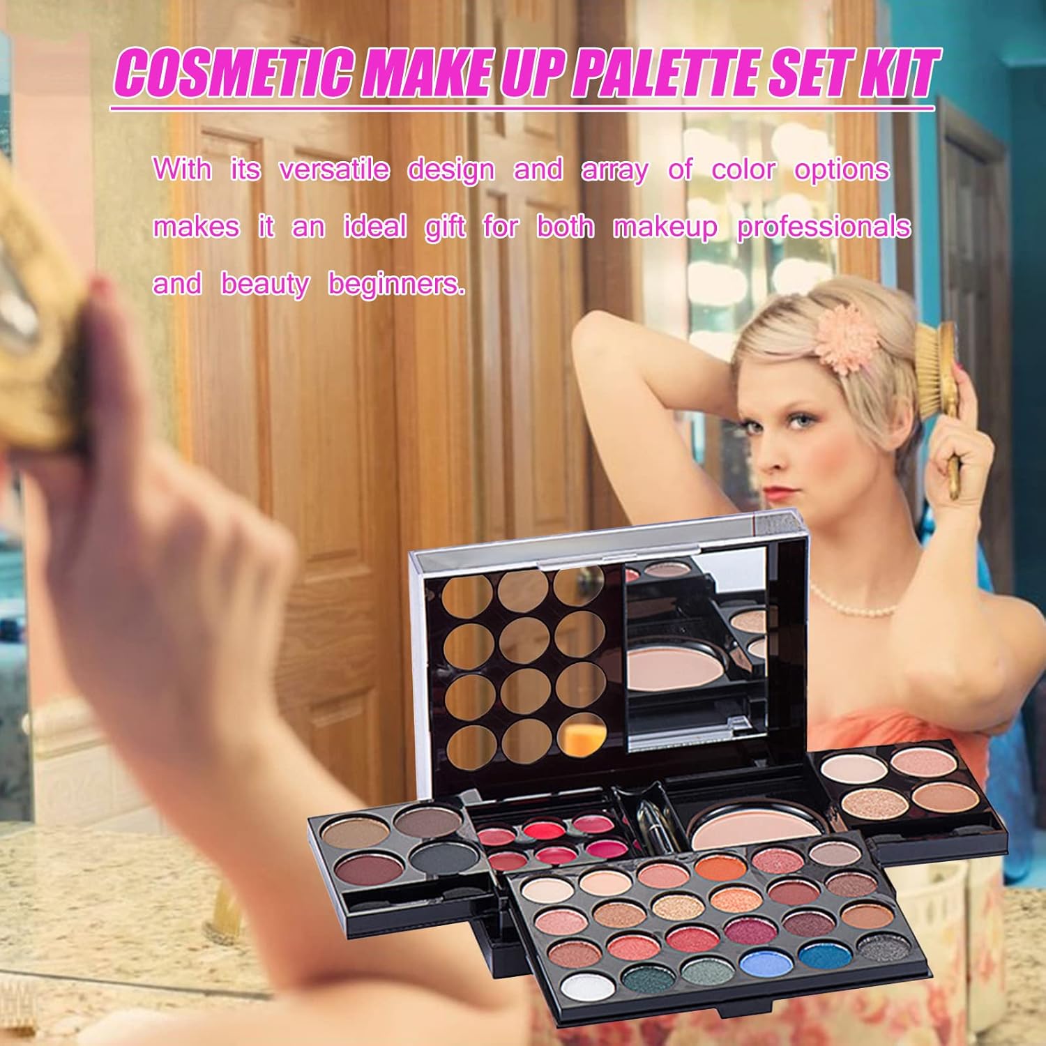 Palette de fards à paupières, ensemble de maquillage avec rouge à lèvres, pinceaux, contour, correcteur, fard à joues pour femme – Image 8