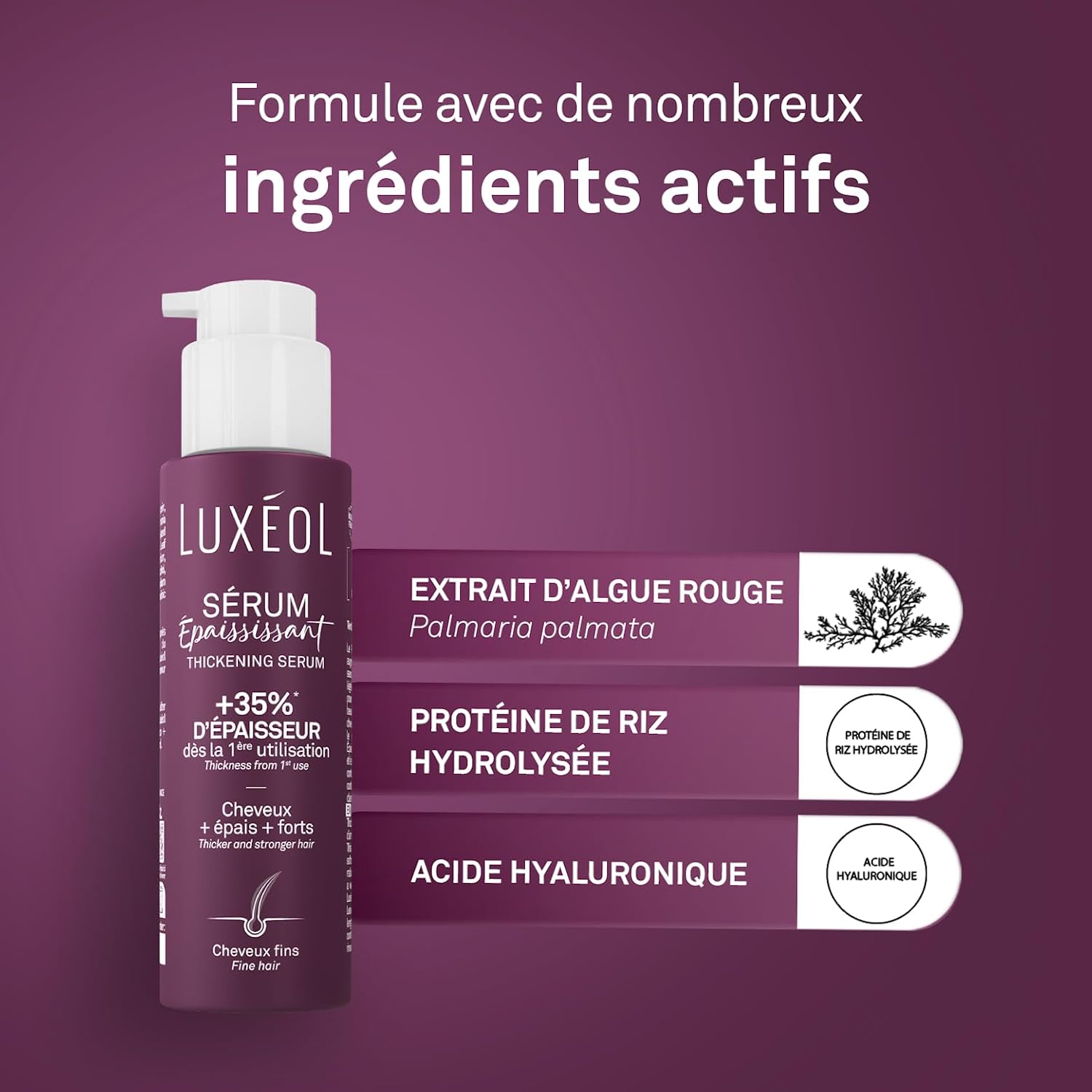 LUXEOL Sérum Épaississant sans Rinçage - +35% Épaisseur dès la première utilisation* - Efficacité Prouvée - aux Algues Rouges, Protéine de Riz & Acide Hyaluronique - Fabriqué en France - 100 ml – Image 7