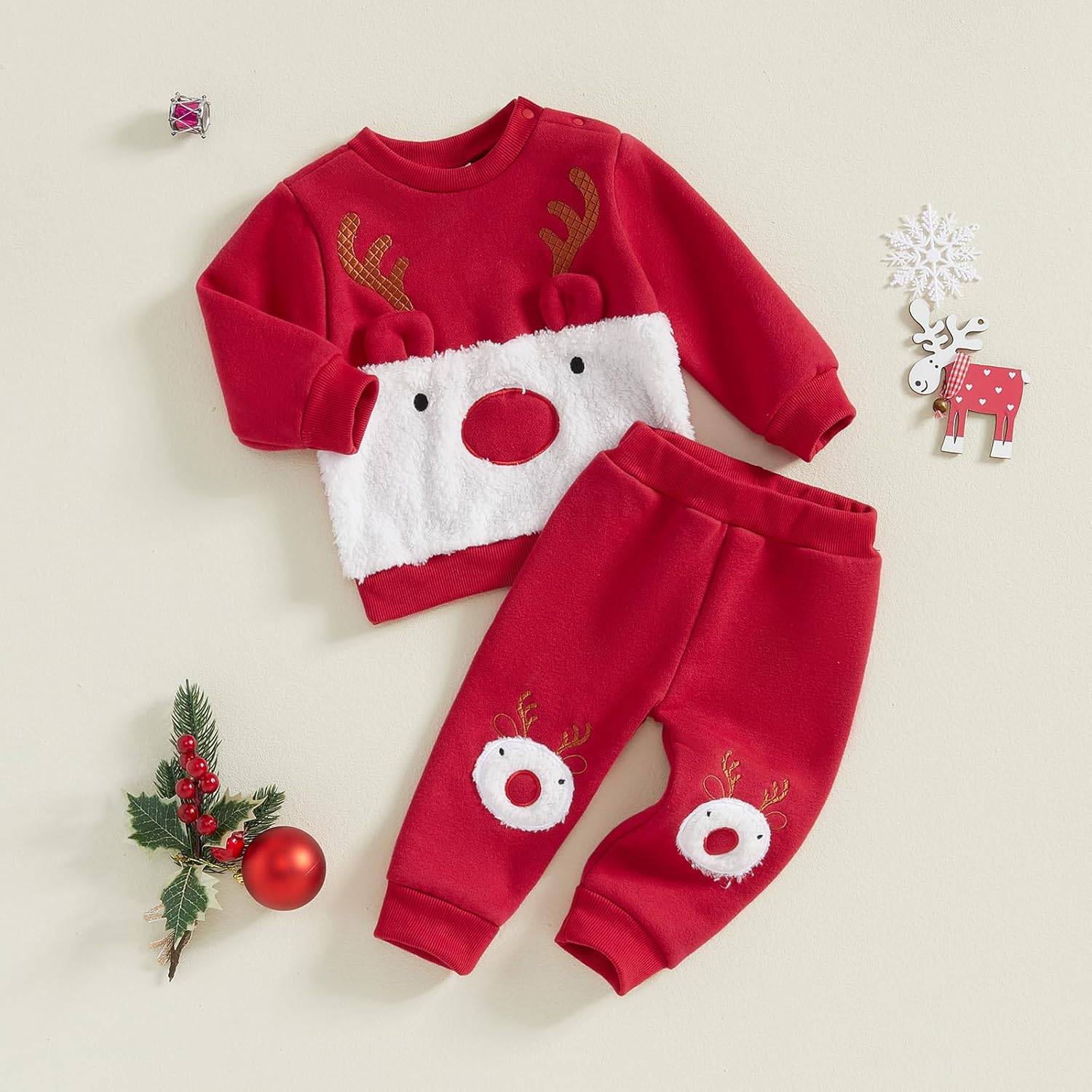 Ensemble de Noël pour bébé garçon et fille - Costume de Noël en polaire - Ensemble sweat-shirt et pantalon pour bébé unisexe de 6 mois à 4 ans – Image 3