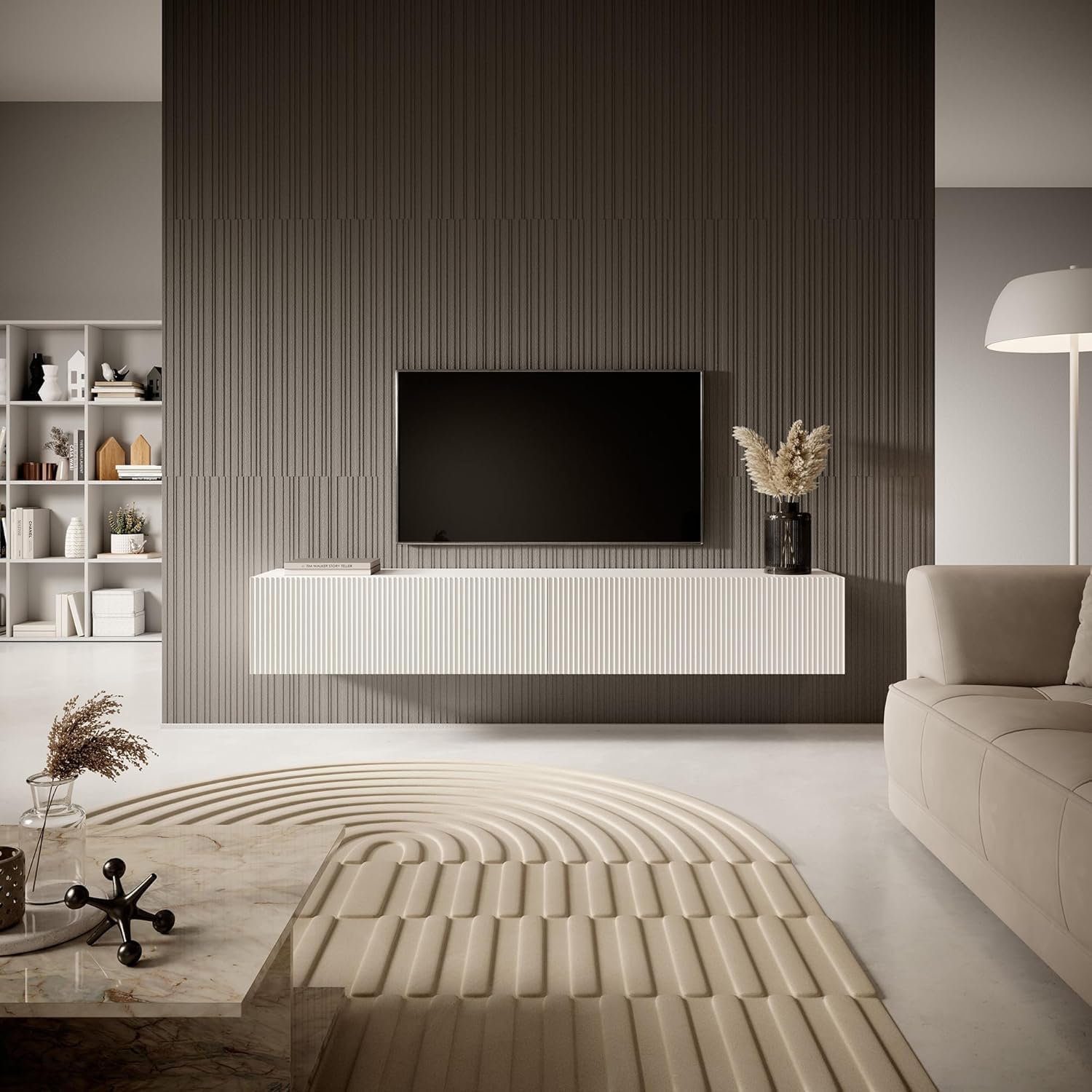 Selsey Meuble TV Meuble TV 175 cm Suspendu Façade Fraisée Veldio Blanc – Image 7