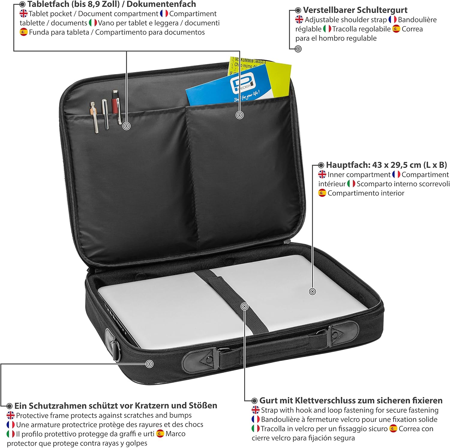 PEDEA "Fair" Housse pour ordinateur portable jusqu'à 17,3" (44 cm), sac à bandoulière avec souris sans fil incluse, noir – Image 6