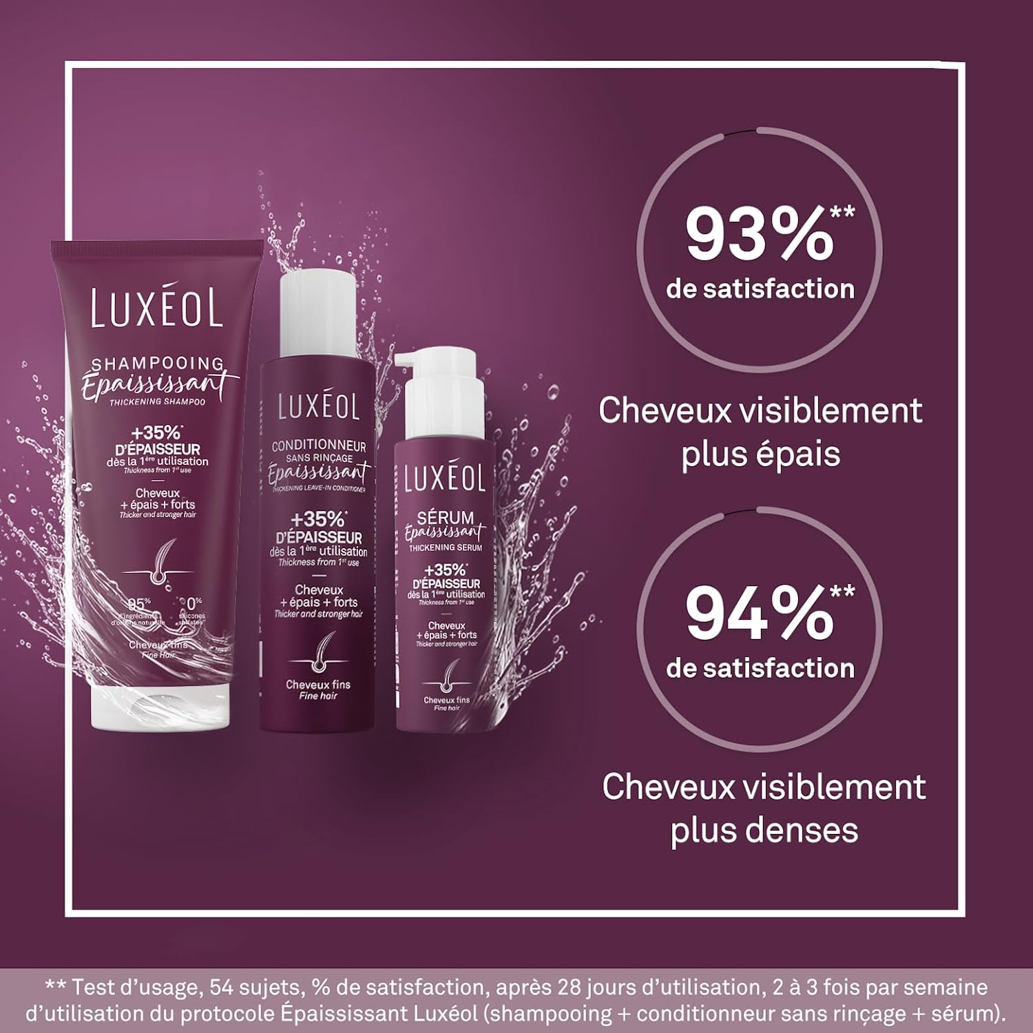 LUXÉOL - Shampoing Épaississant - +35% Épaisseur dès la première utilisation* - Efficacité prouvée - aux Algues Rouges, Protéine de Riz & Acide Hyaluronique - Sans Silicone - Fabriqué en France - 200 ml – Image 4