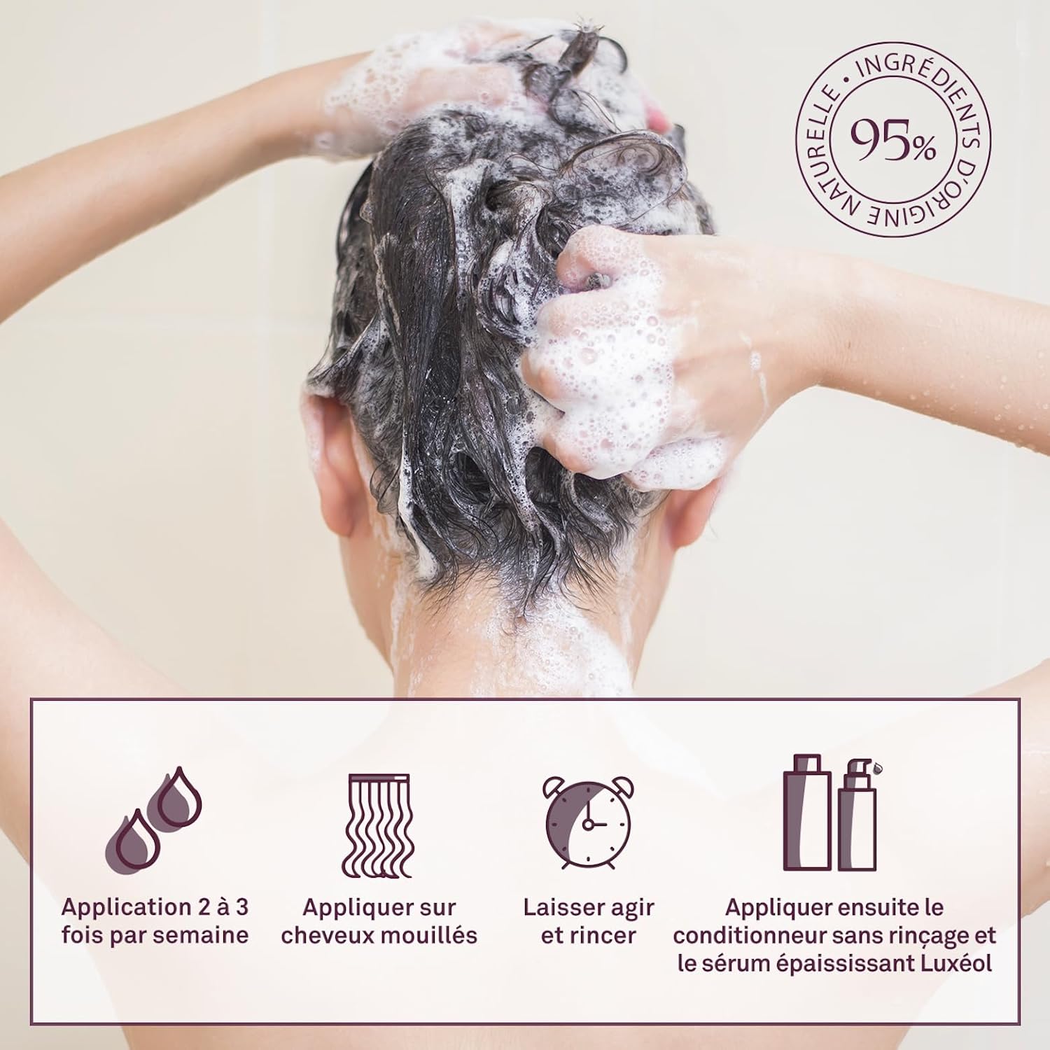 LUXÉOL - Shampoing Épaississant - +35% Épaisseur dès la première utilisation* - Efficacité prouvée - aux Algues Rouges, Protéine de Riz & Acide Hyaluronique - Sans Silicone - Fabriqué en France - 200 ml – Image 6