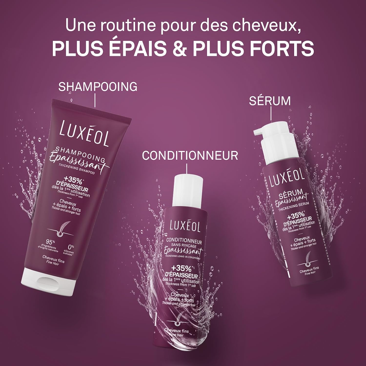 LUXÉOL - Shampoing Épaississant - +35% Épaisseur dès la première utilisation* - Efficacité prouvée - aux Algues Rouges, Protéine de Riz & Acide Hyaluronique - Sans Silicone - Fabriqué en France - 200 ml – Image 8