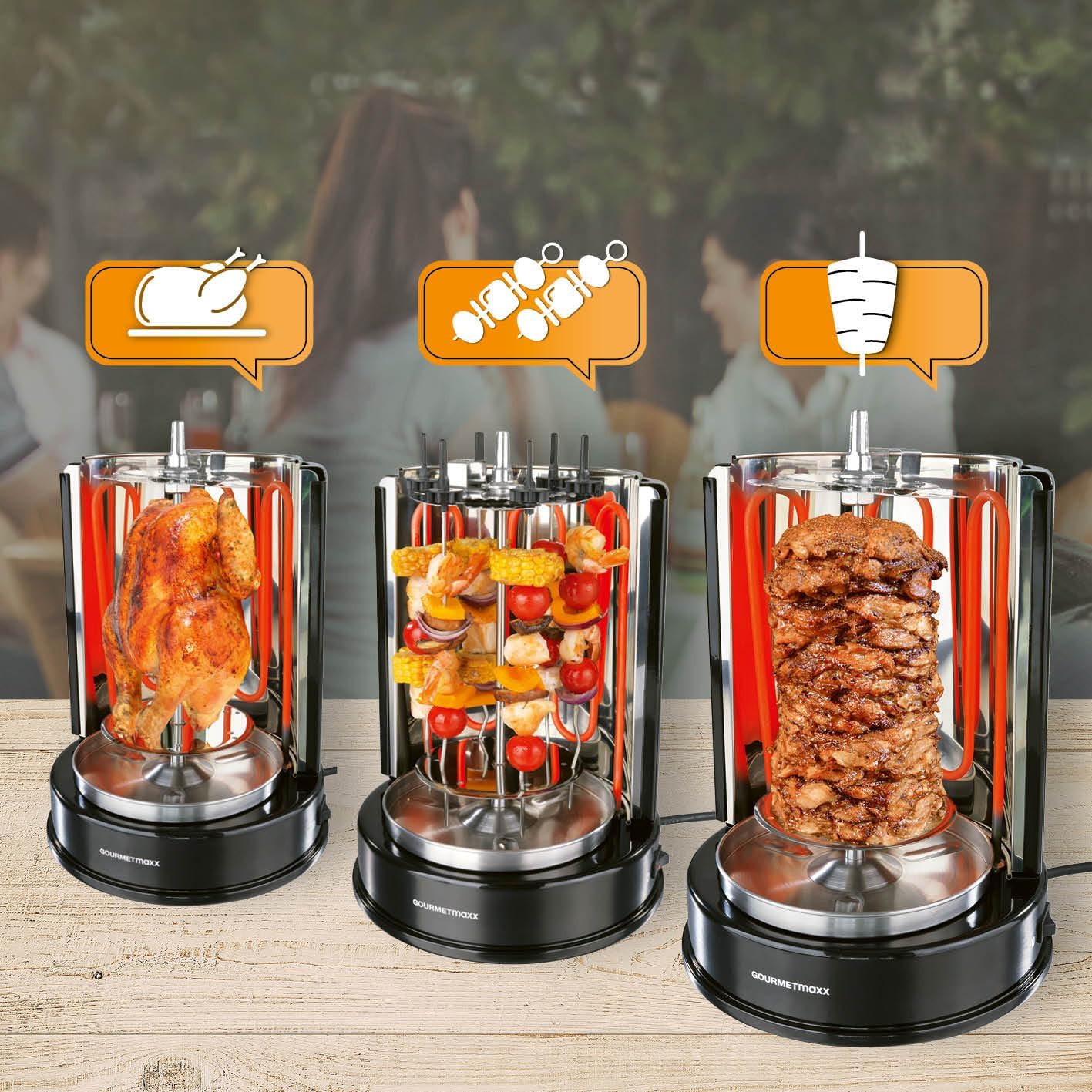GOURMETmaxx Grill Kebab | gril électrique vertical pour kebab, gyros, chachlyk | gril électrique avec axe central et 6 broches supplémentaires, également utilisable comme gril chachlyk – Image 3