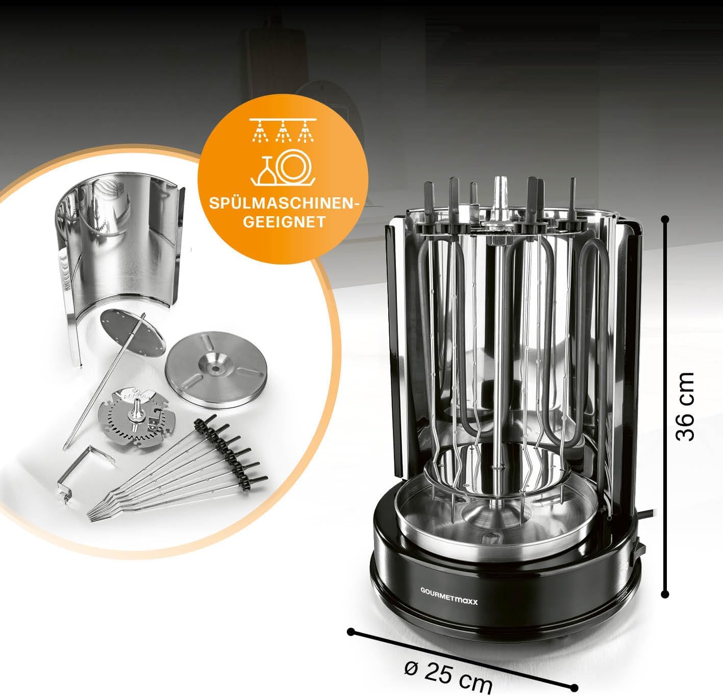 GOURMETmaxx Grill Kebab | gril électrique vertical pour kebab, gyros, chachlyk | gril électrique avec axe central et 6 broches supplémentaires, également utilisable comme gril chachlyk – Image 6