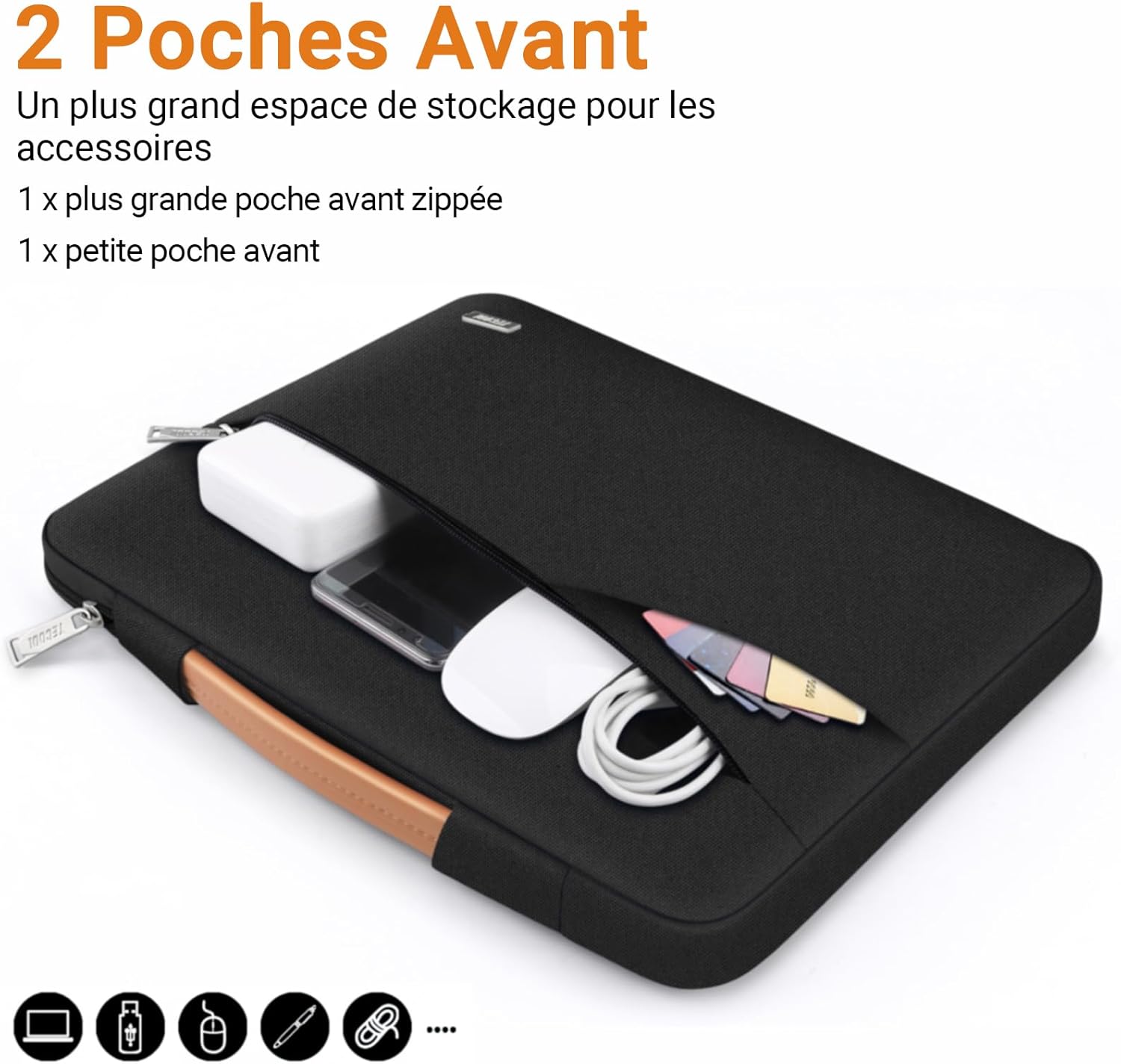 TECOOL Étui pour ordinateur portable 16 pouces pour MacBook Pro 16 M1 M2 M3 M4 (2019-2024), 16 pouces ASUS Dell Lenovo HP Samsung ordinateur portable, sac de protection étanche, noir – Image 5