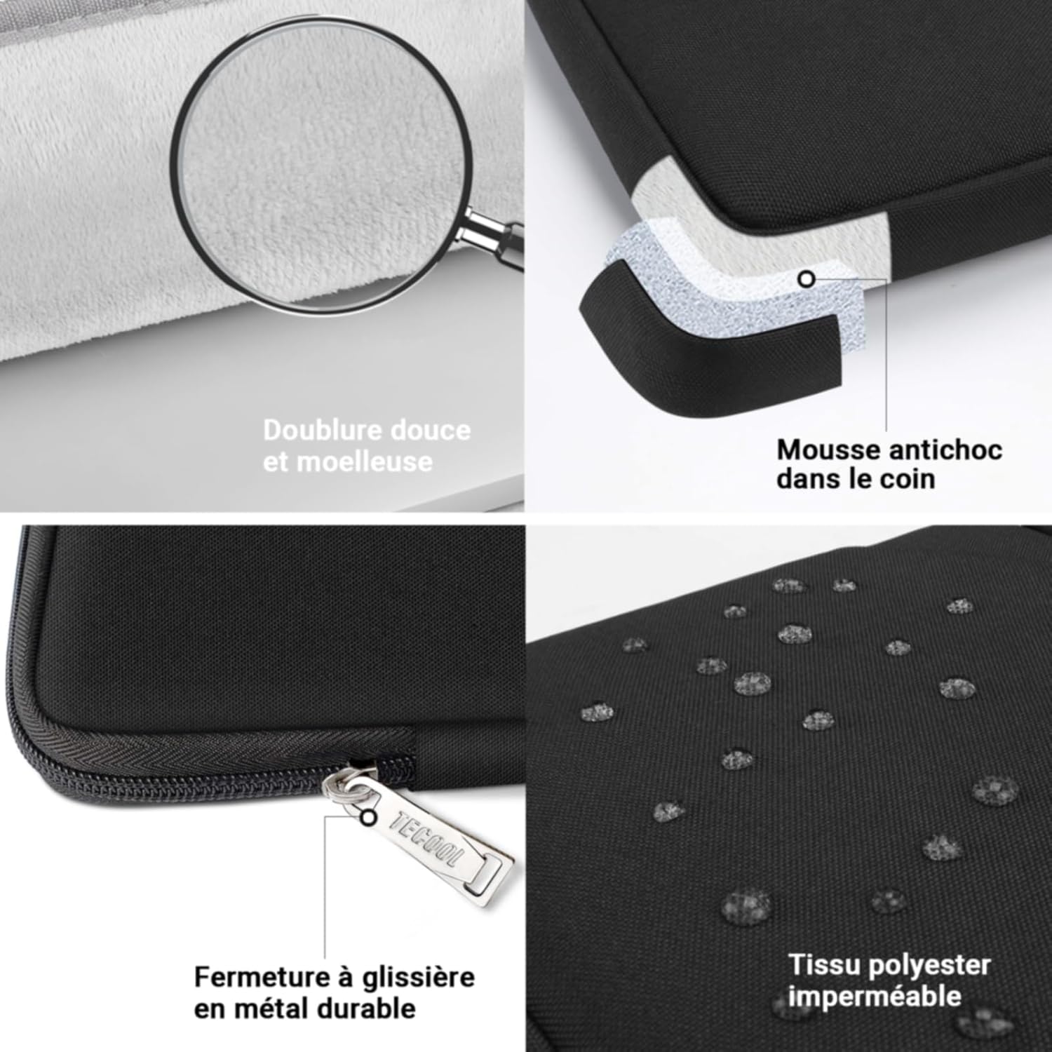 TECOOL Étui pour ordinateur portable 16 pouces pour MacBook Pro 16 M1 M2 M3 M4 (2019-2024), 16 pouces ASUS Dell Lenovo HP Samsung ordinateur portable, sac de protection étanche, noir – Image 7