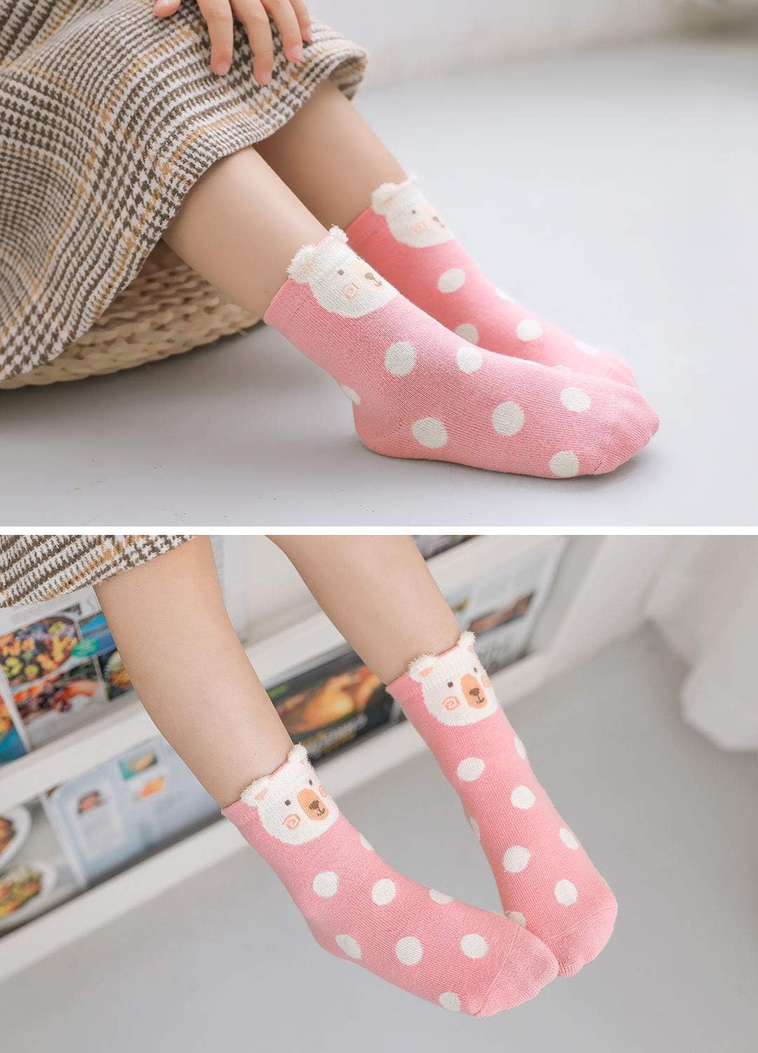 PUTUO Chaussettes en coton pour enfants filles, chaussettes fantaisie, bébé fille, chaussettes animaux, 5 paires – Image 3