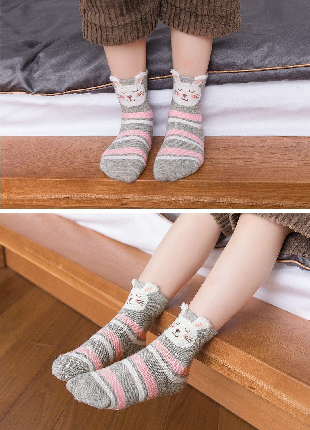 PUTUO Chaussettes en coton pour enfants filles, chaussettes fantaisie, bébé fille, chaussettes animaux, 5 paires – Image 5