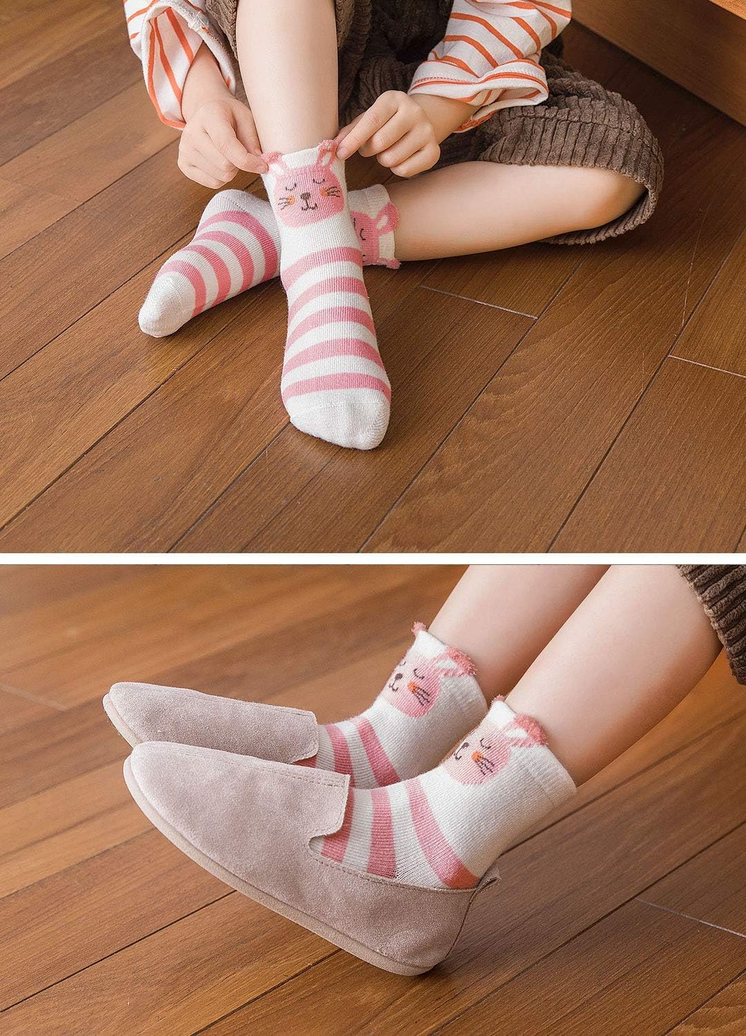PUTUO Chaussettes en coton pour enfants filles, chaussettes fantaisie, bébé fille, chaussettes animaux, 5 paires – Image 6