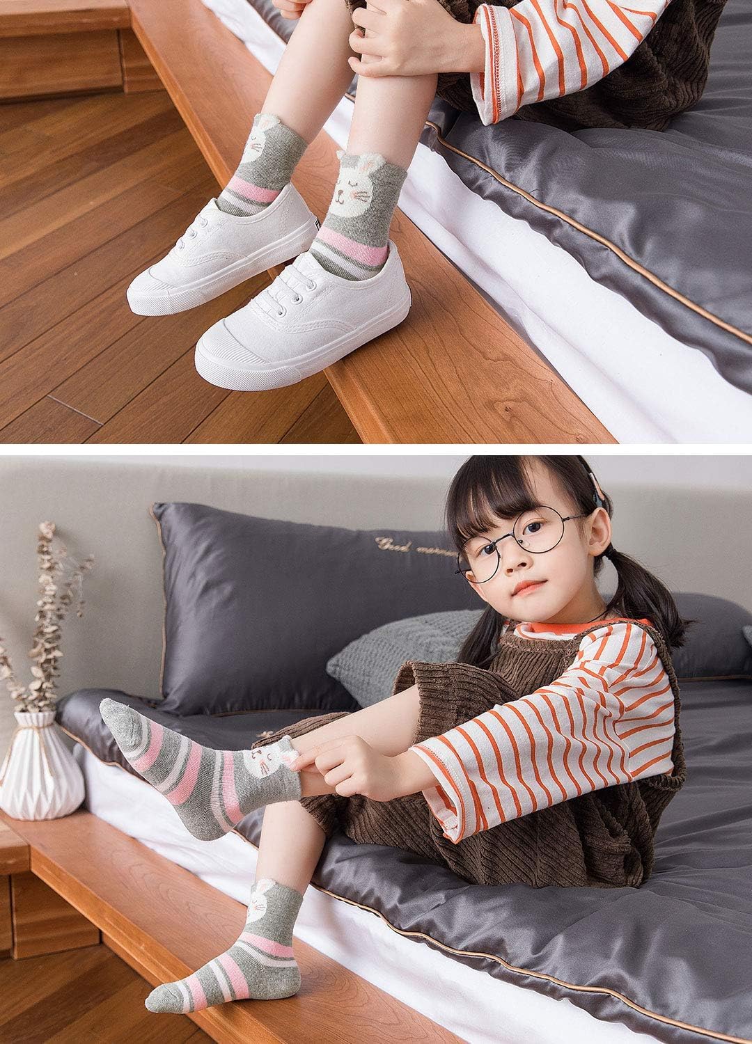 PUTUO Chaussettes en coton pour enfants filles, chaussettes fantaisie, bébé fille, chaussettes animaux, 5 paires – Image 7