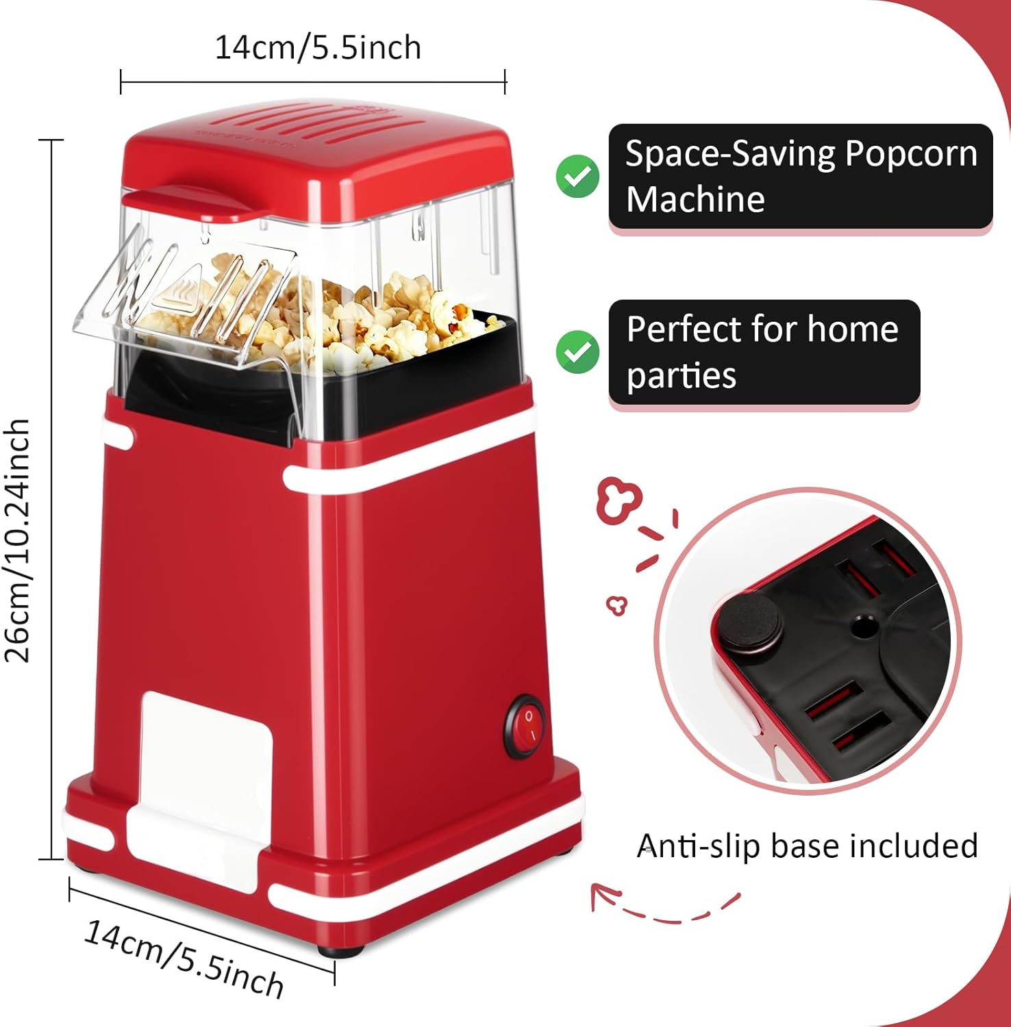 VINATO Machine à Popcorn, Machine à Popcorn sans Huile 1200 W, Fonction 1 Bouton, Nettoyage Facile, Idéale pour la Maison, Les Enfants et Les Voyages – Image 5
