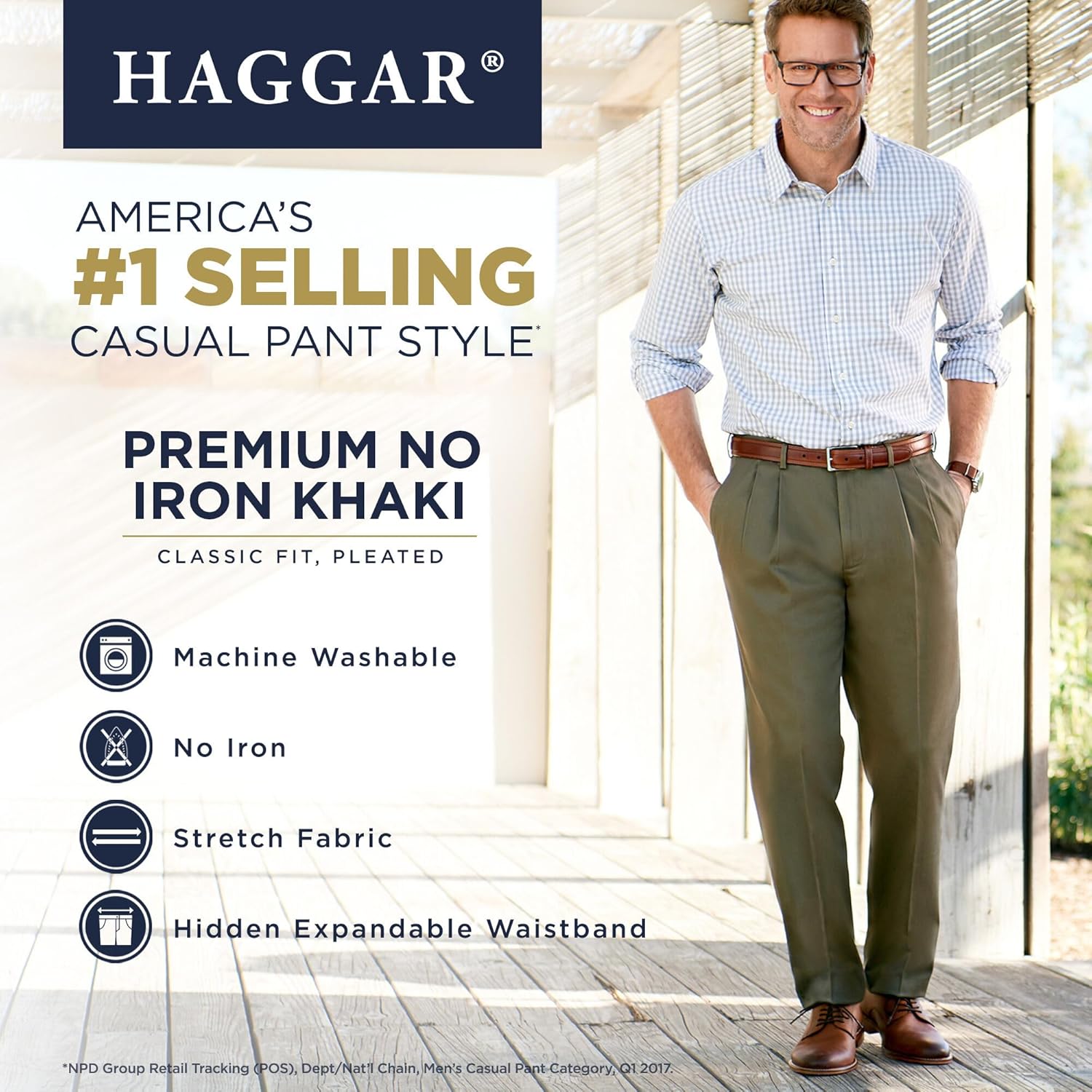Haggar Premium No Iron Khaki Classic Fit Pleat Front Pant (tailles régulières et grandes et grandes) - Pantalon décontracté - Classique, Classique - Homme – Image 6